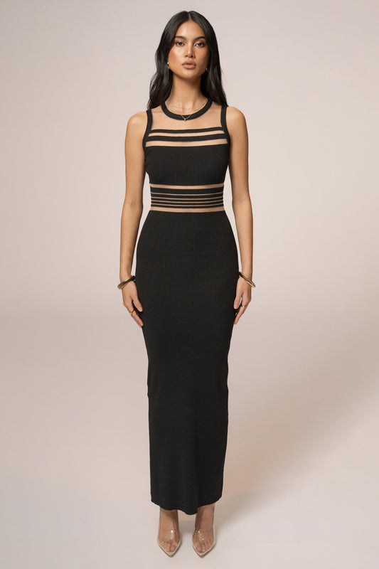 Black Jianna Striped Maxi Dress JLUXLABEL