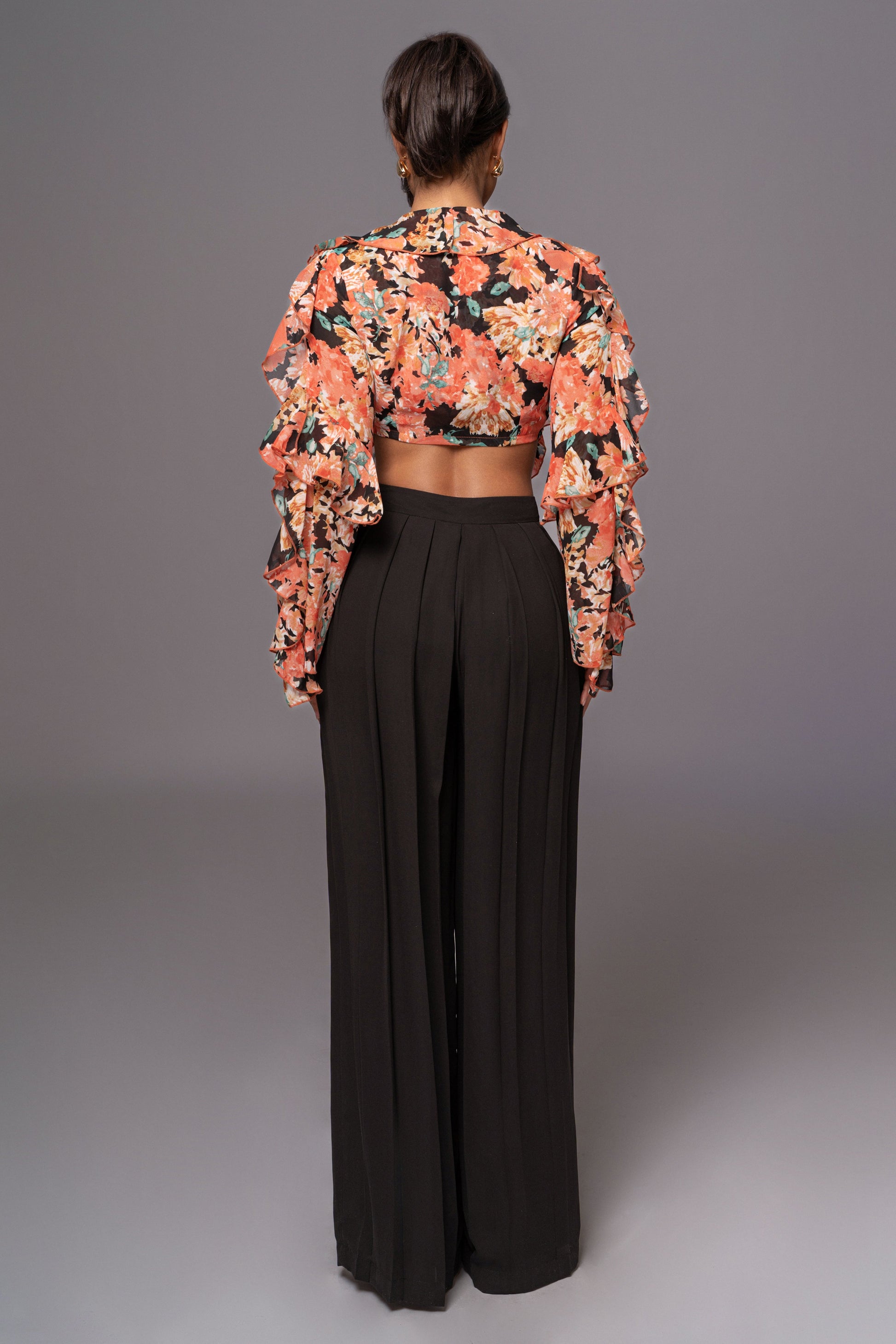 Black Floral Yvanna Ruffle Top JLUXLABEL