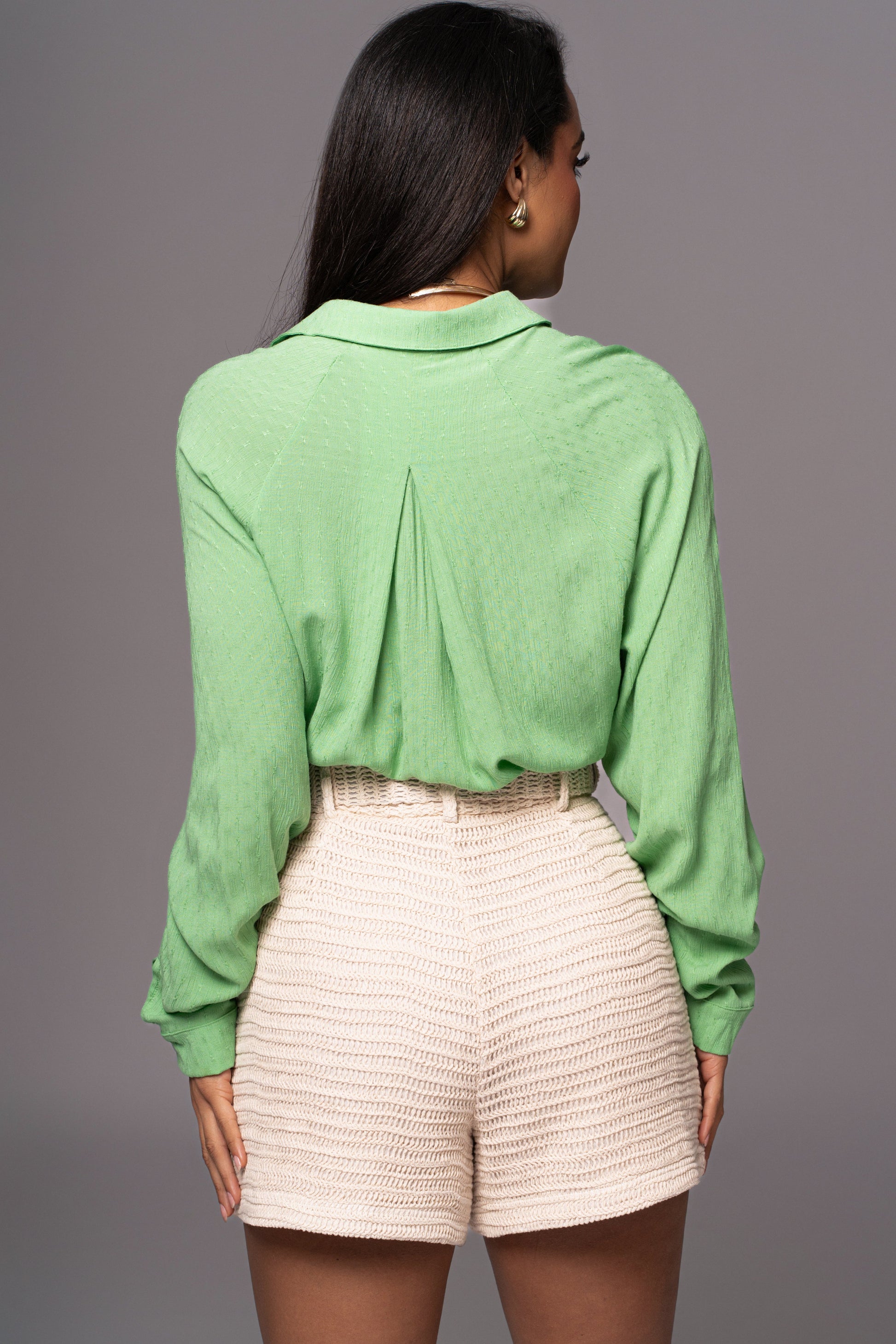 Green Slip My Mind Tie Front Top JLUXLABEL