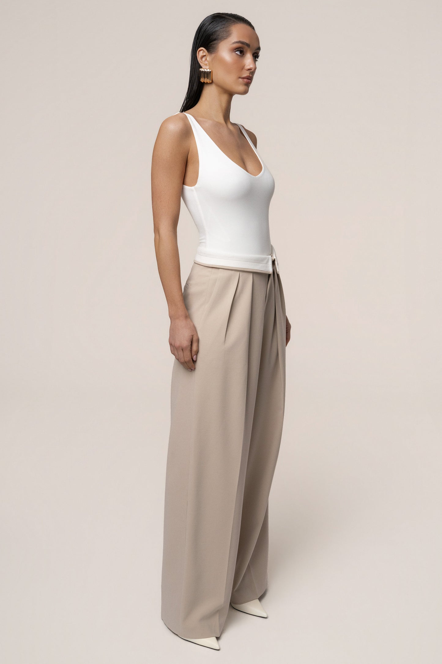Beige/Ivory Command Pleat Trouser NEWFASHIONEDGE