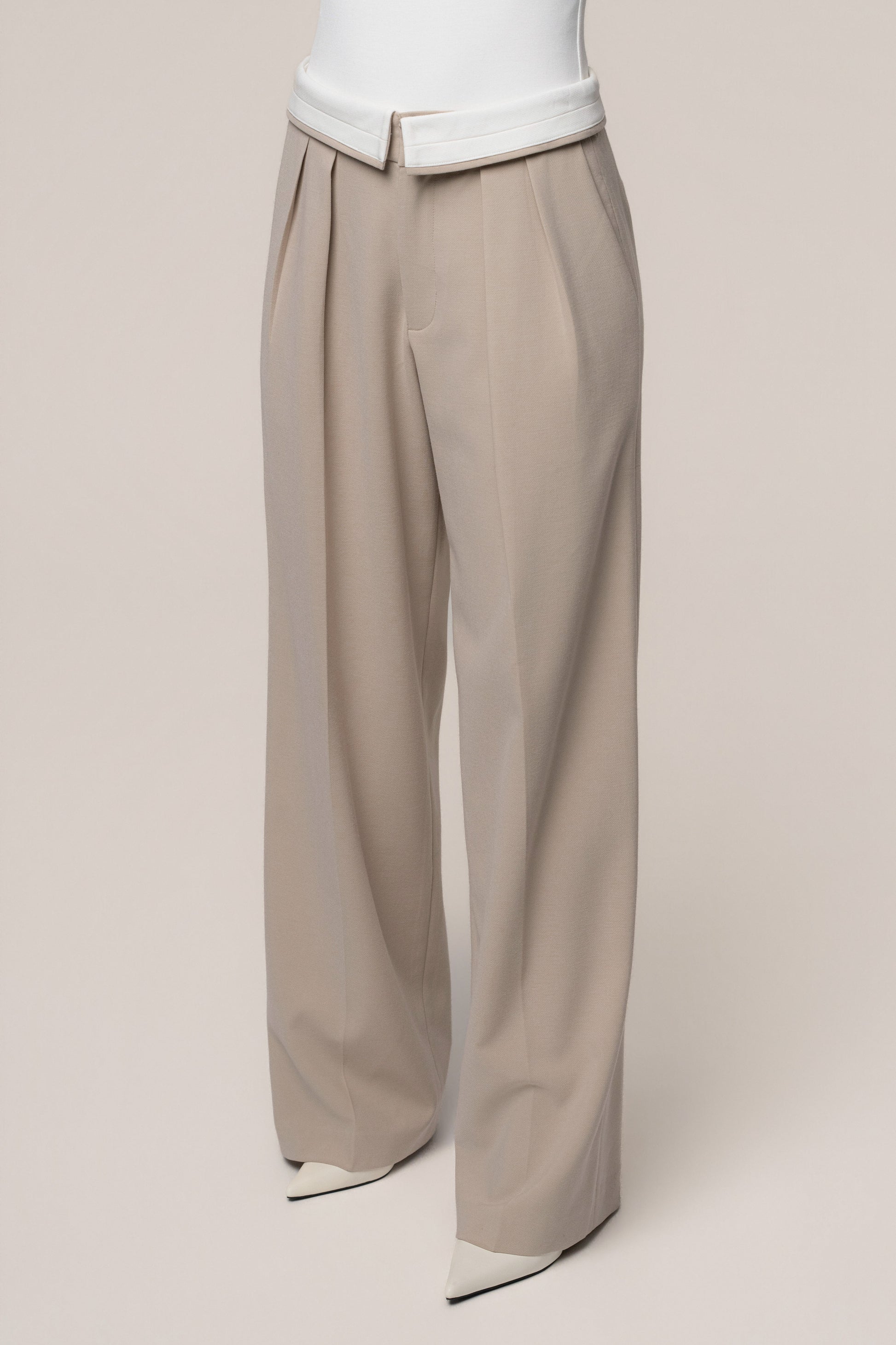 Beige/Ivory Command Pleat Trouser NEWFASHIONEDGE