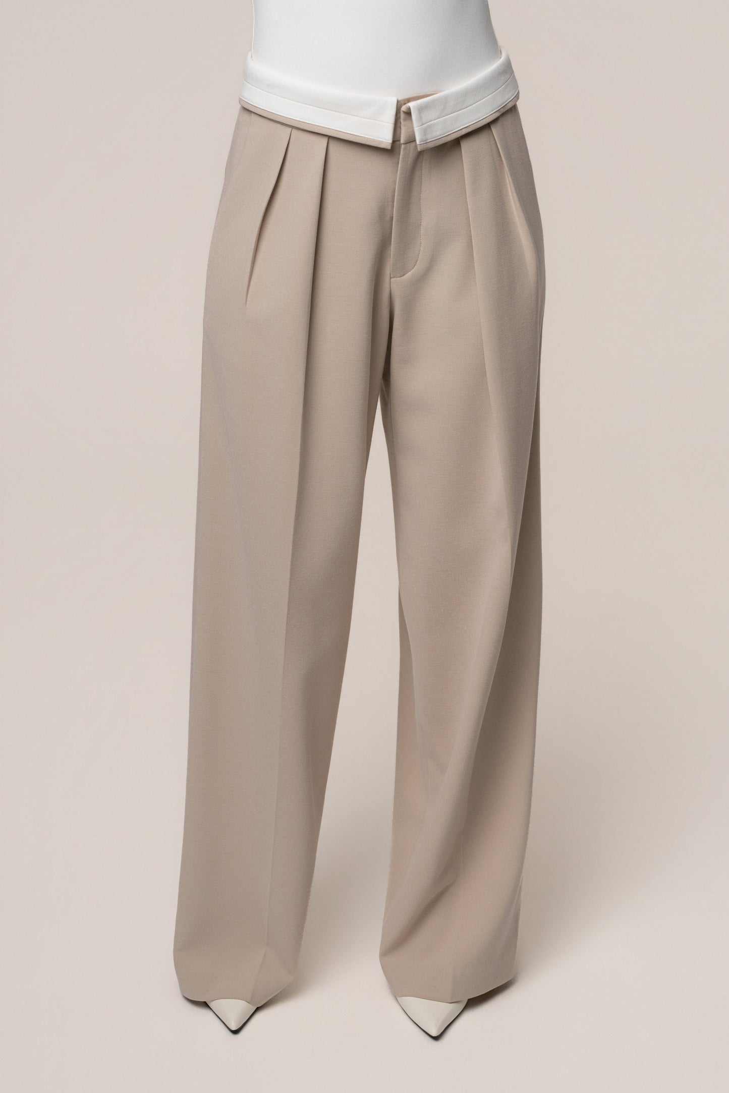 Beige/Ivory Command Pleat Trouser NEWFASHIONEDGE