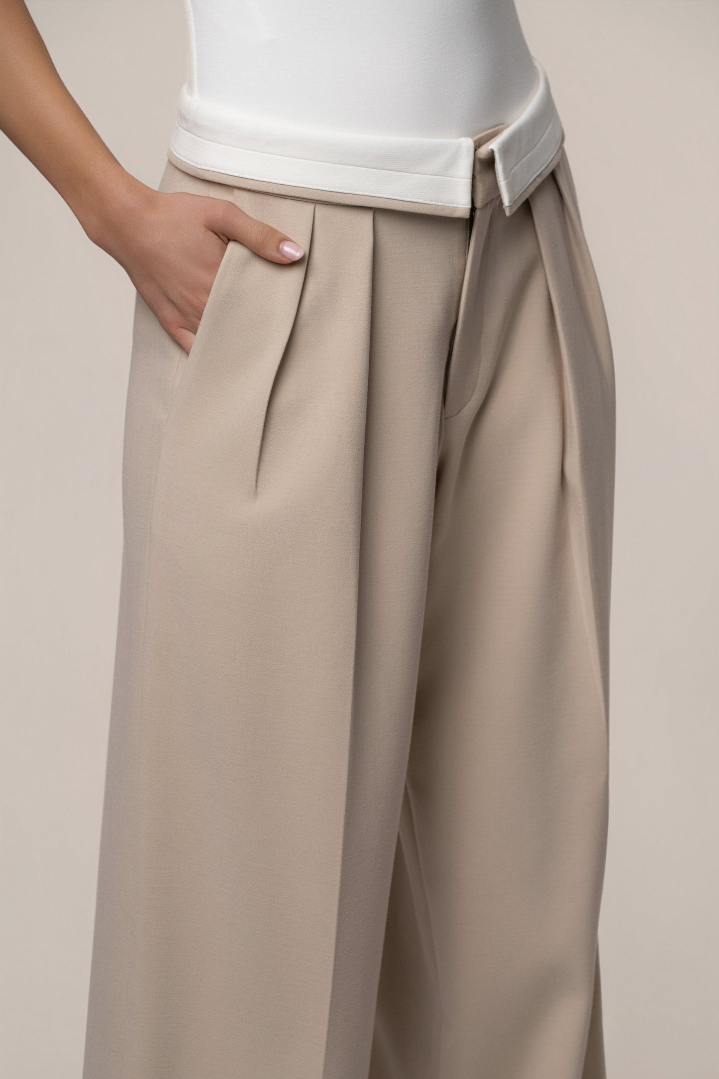 Beige/Ivory Command Pleat Trouser NEWFASHIONEDGE