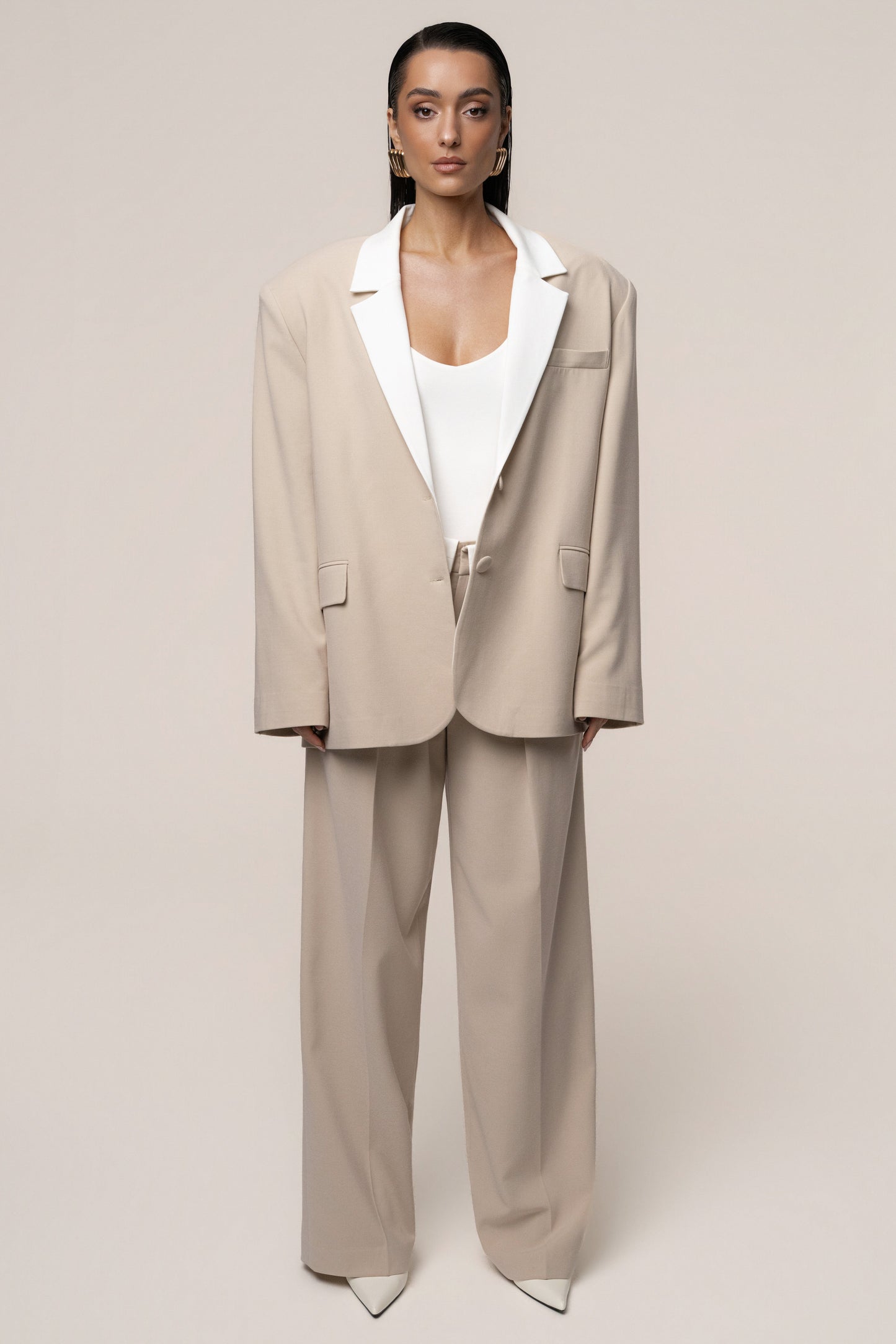 Beige/Ivory Command Pleat Trouser NEWFASHIONEDGE
