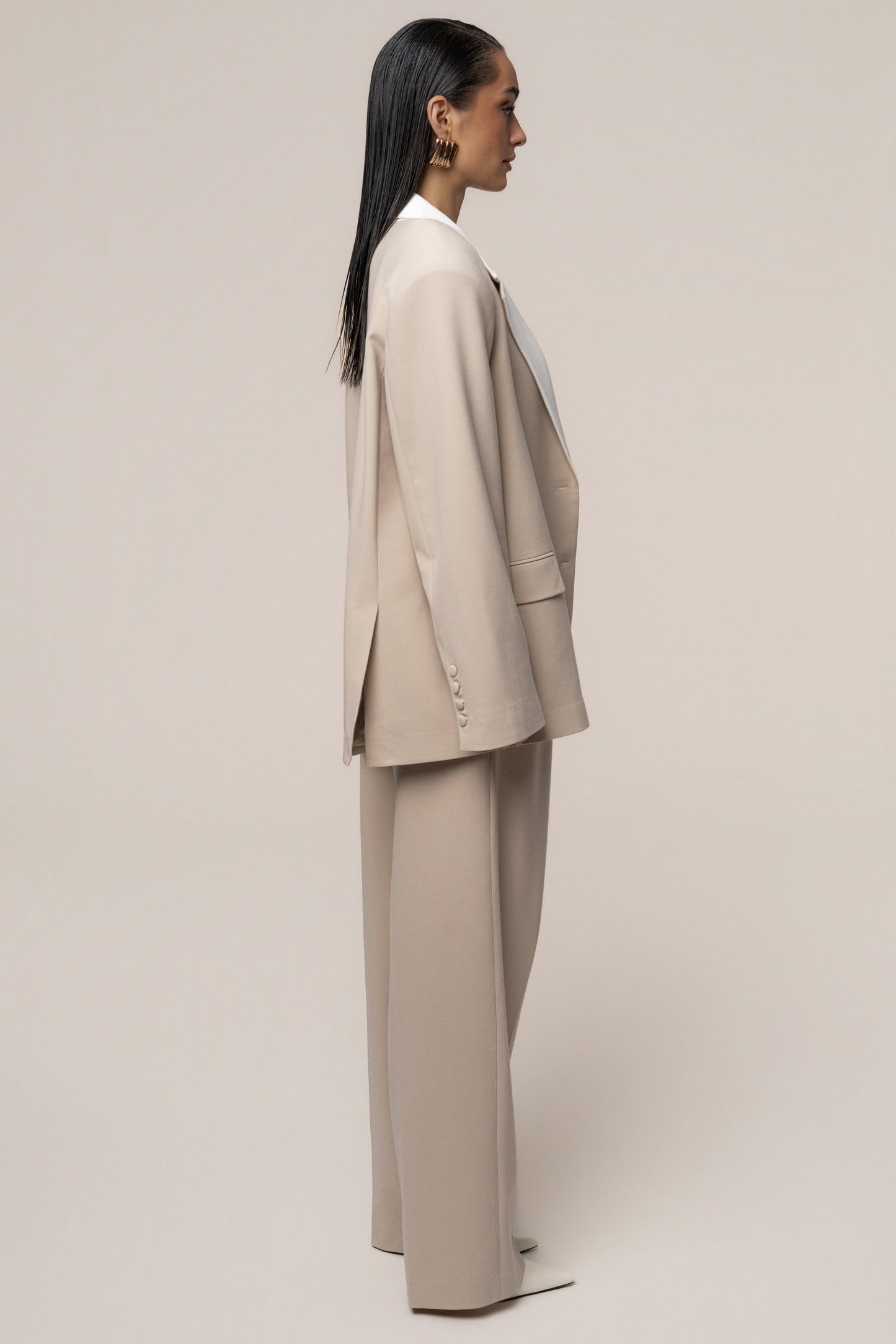 Beige/Ivory Command Oversized Blazer NEWFASHIONEDGE