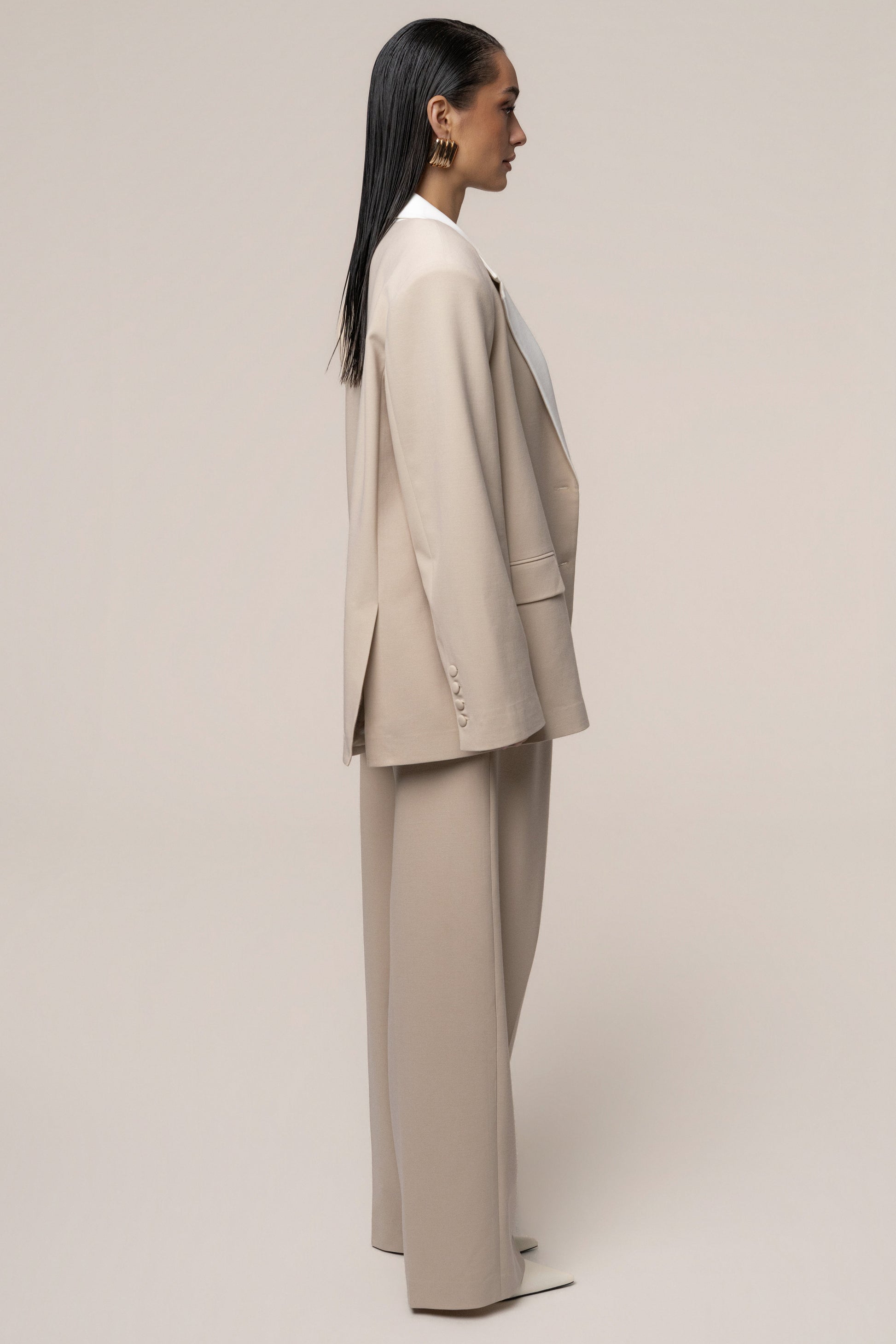 Beige/Ivory Command Oversized Blazer NEWFASHIONEDGE
