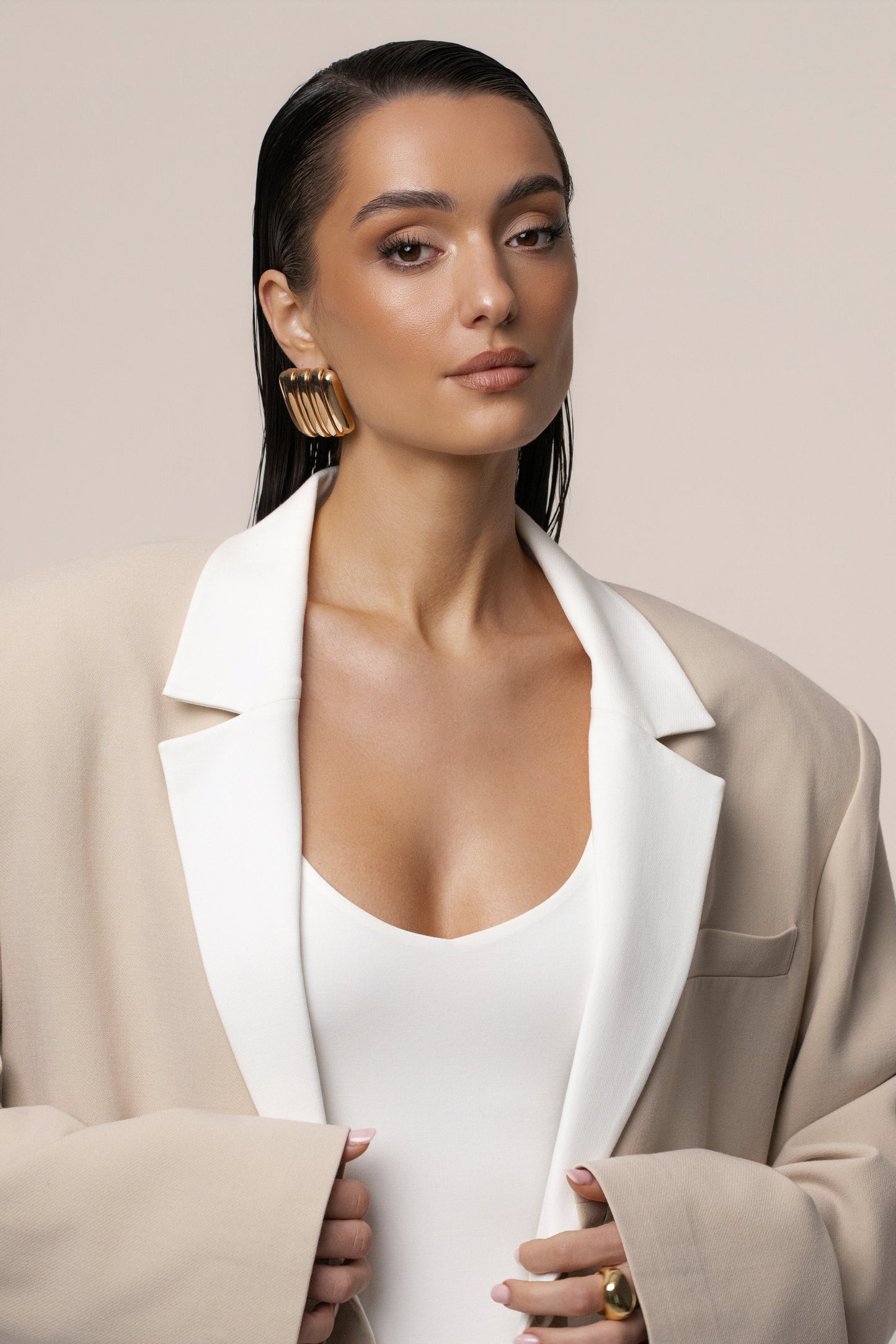Beige/Ivory Command Oversized Blazer NEWFASHIONEDGE