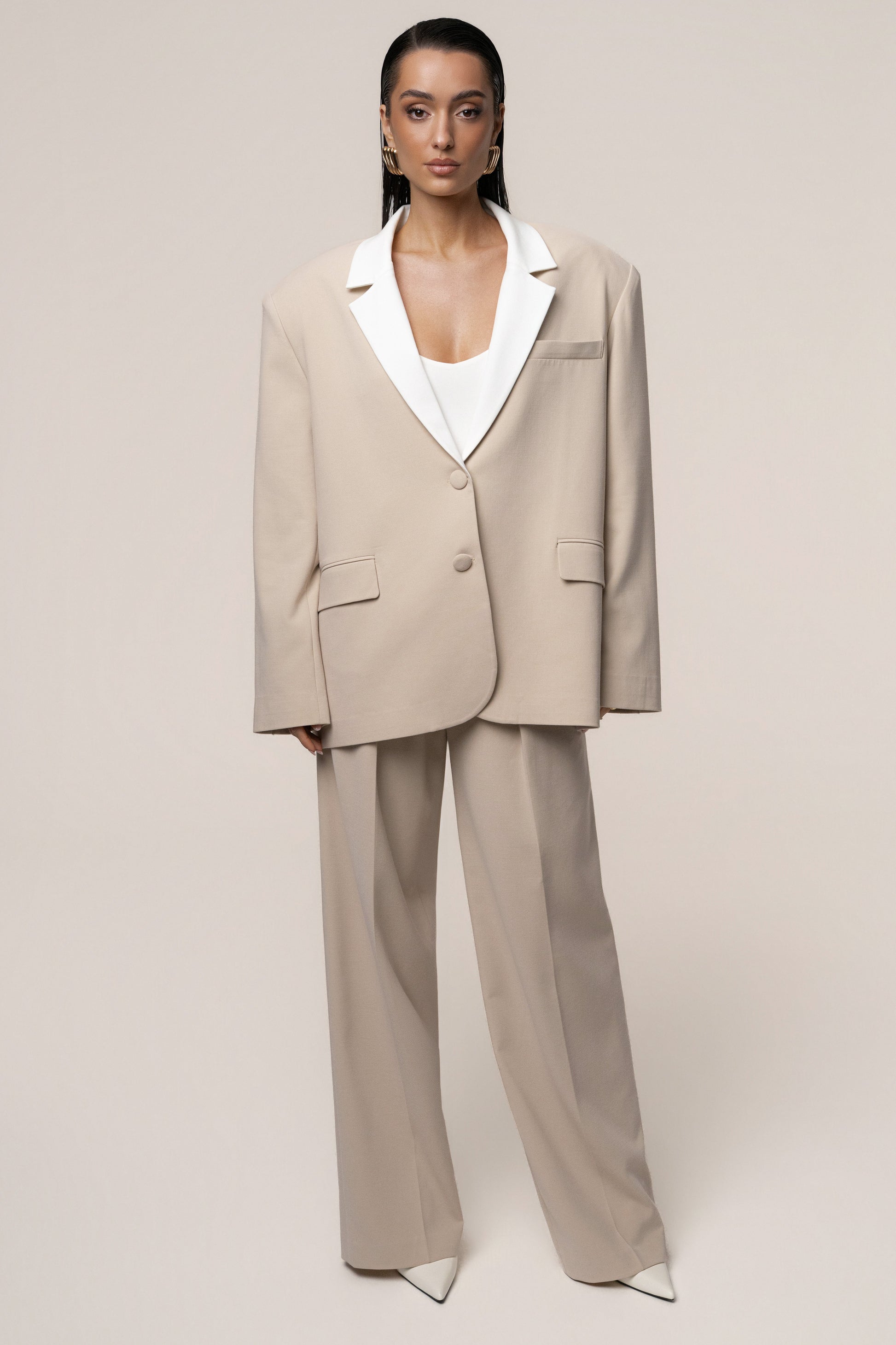 Beige/Ivory Command Oversized Blazer NEWFASHIONEDGE