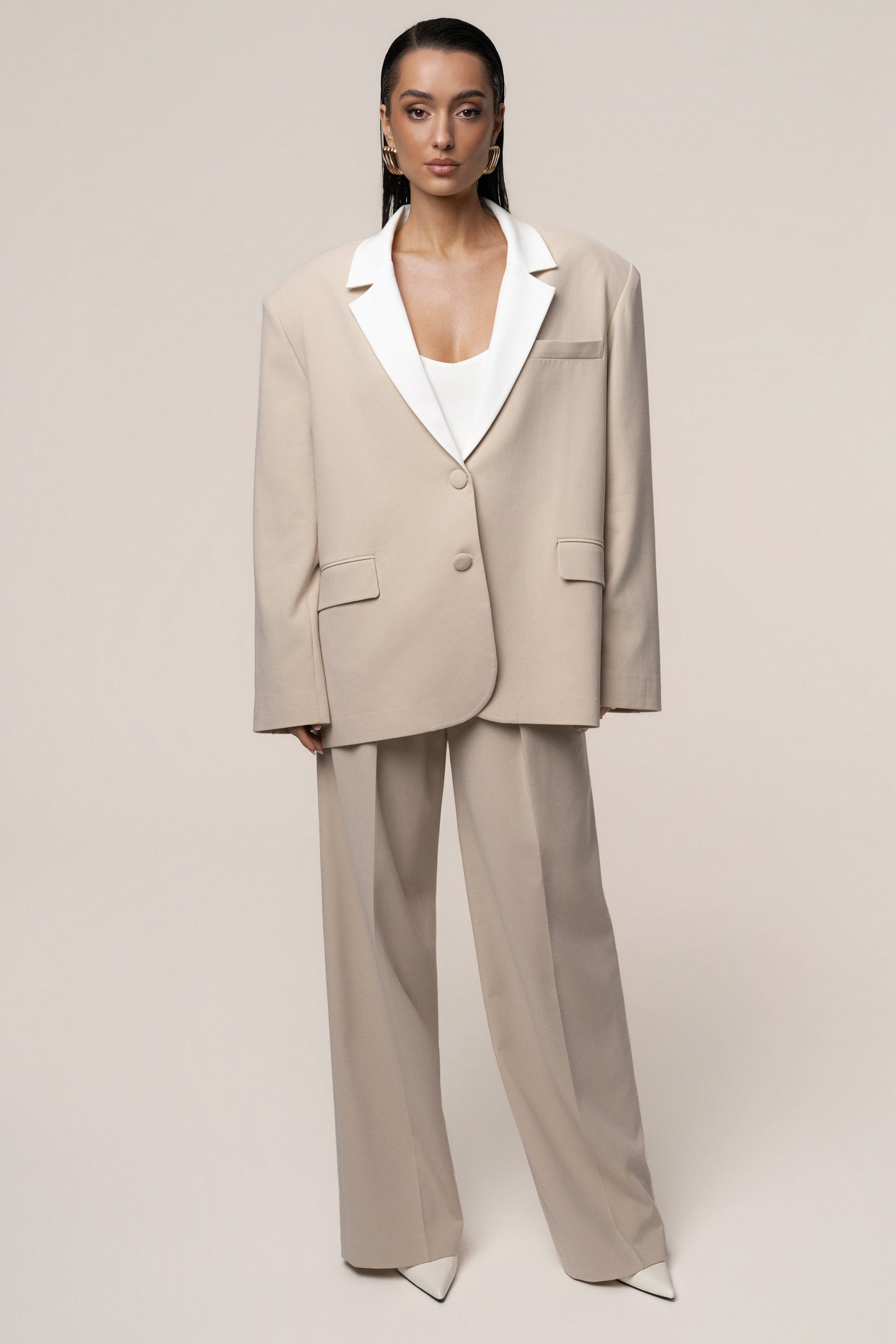 Beige/Ivory Command Pleat Trouser