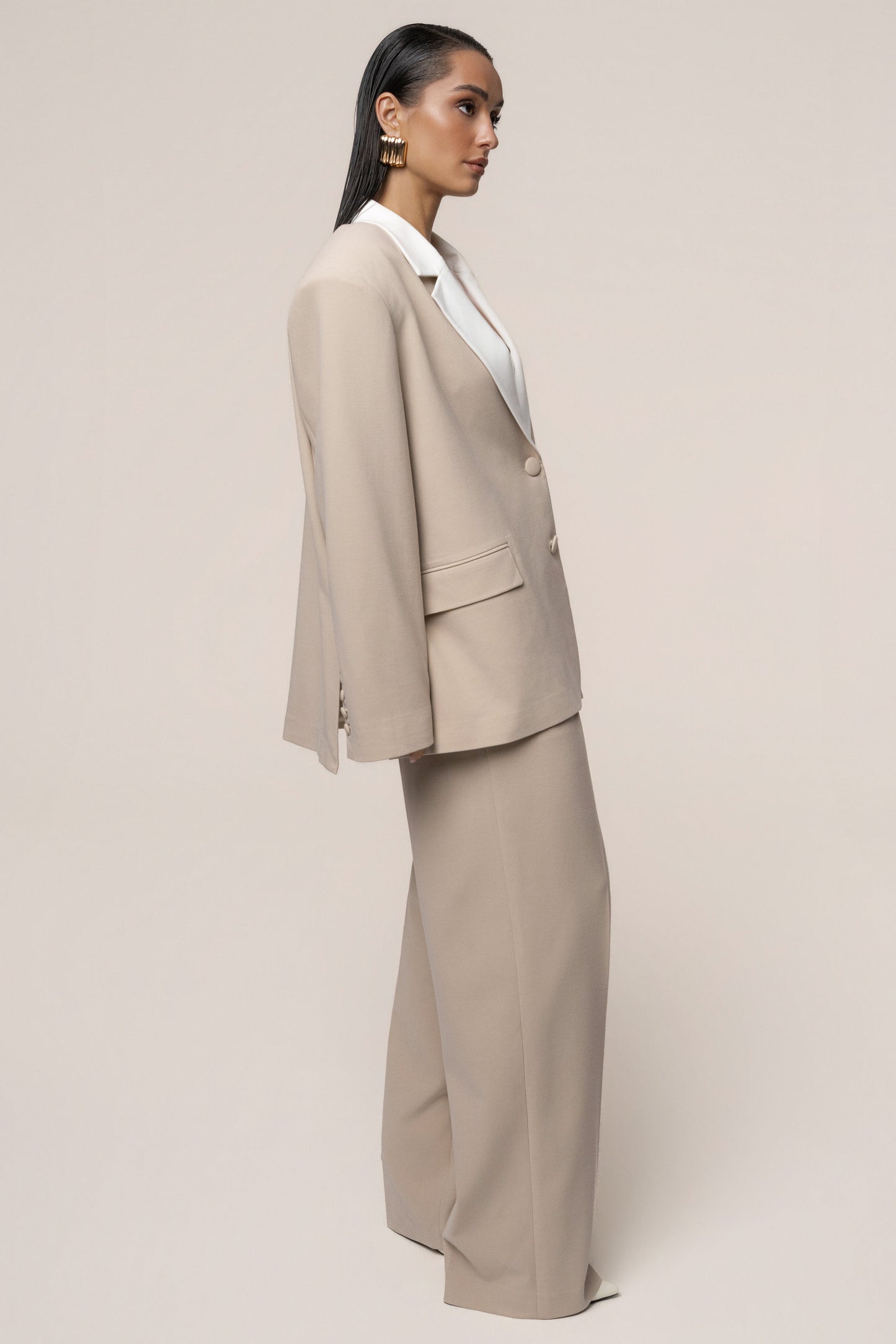 Beige/Ivory Command Oversized Blazer NEWFASHIONEDGE