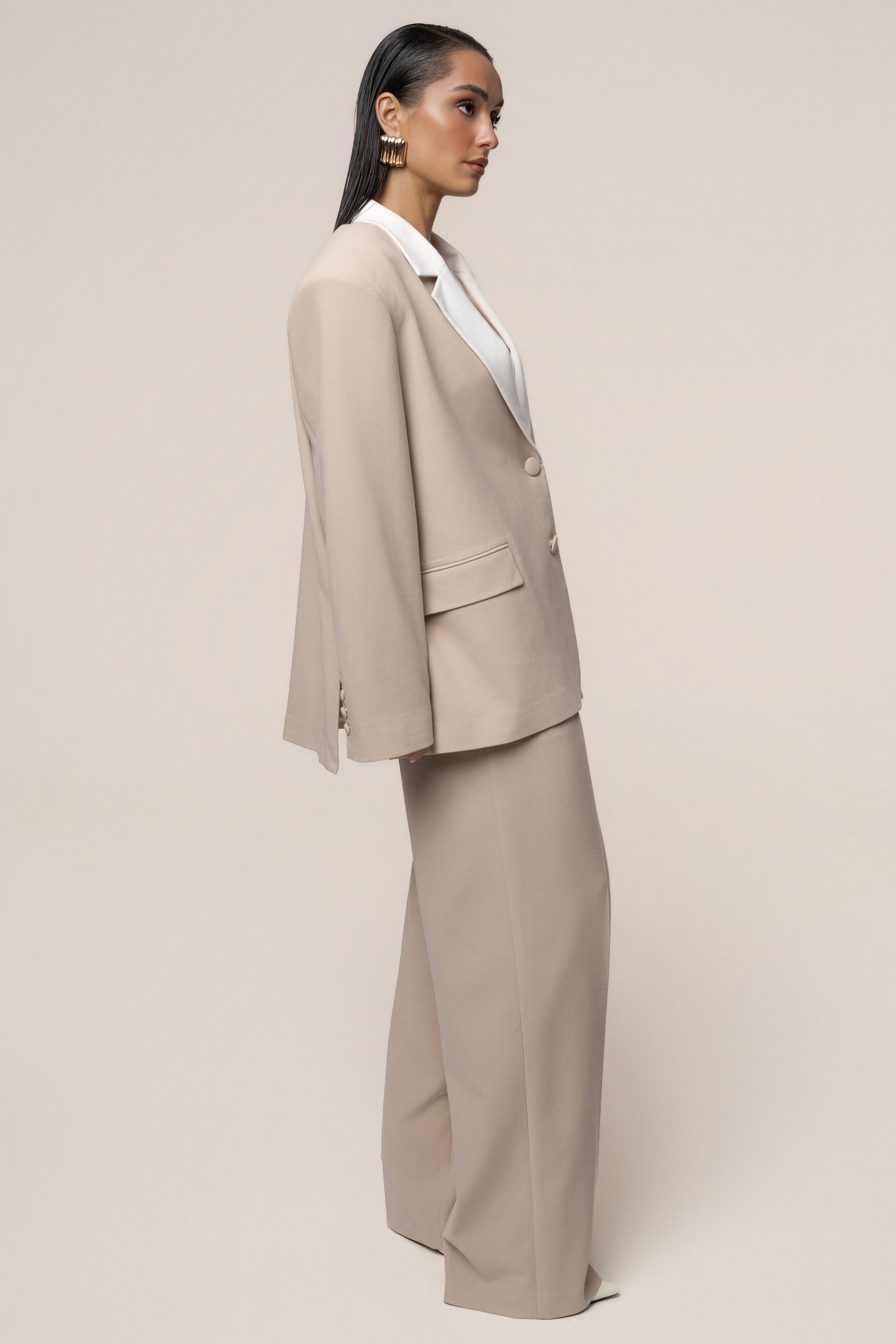 Beige/Ivory Command Oversized Blazer NEWFASHIONEDGE