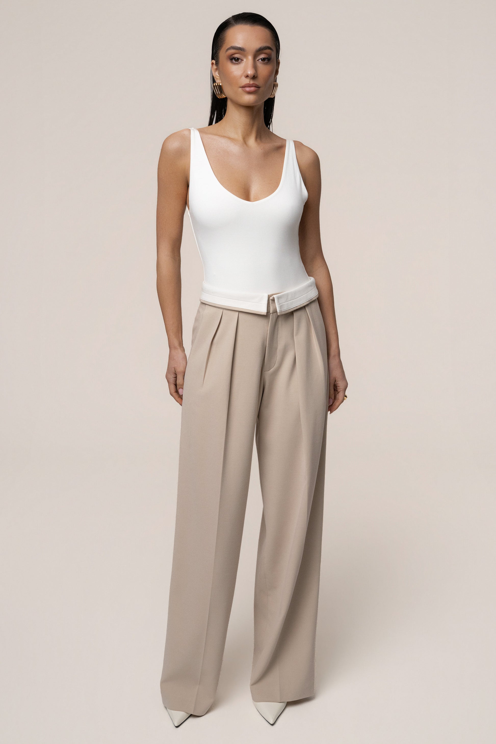 Beige/Ivory Command Pleat Trouser NEWFASHIONEDGE