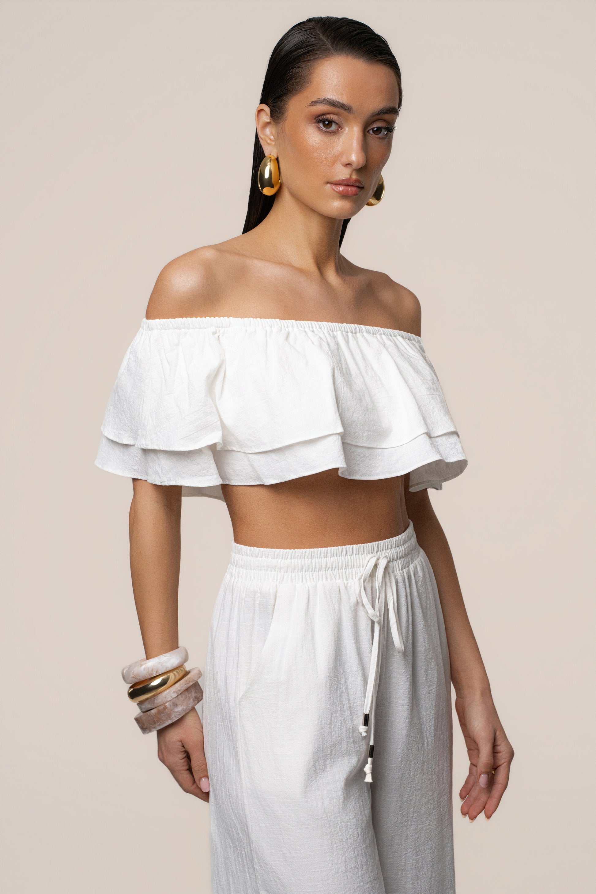 White Marina Two-Piece Pant Set JLUXLABEL
