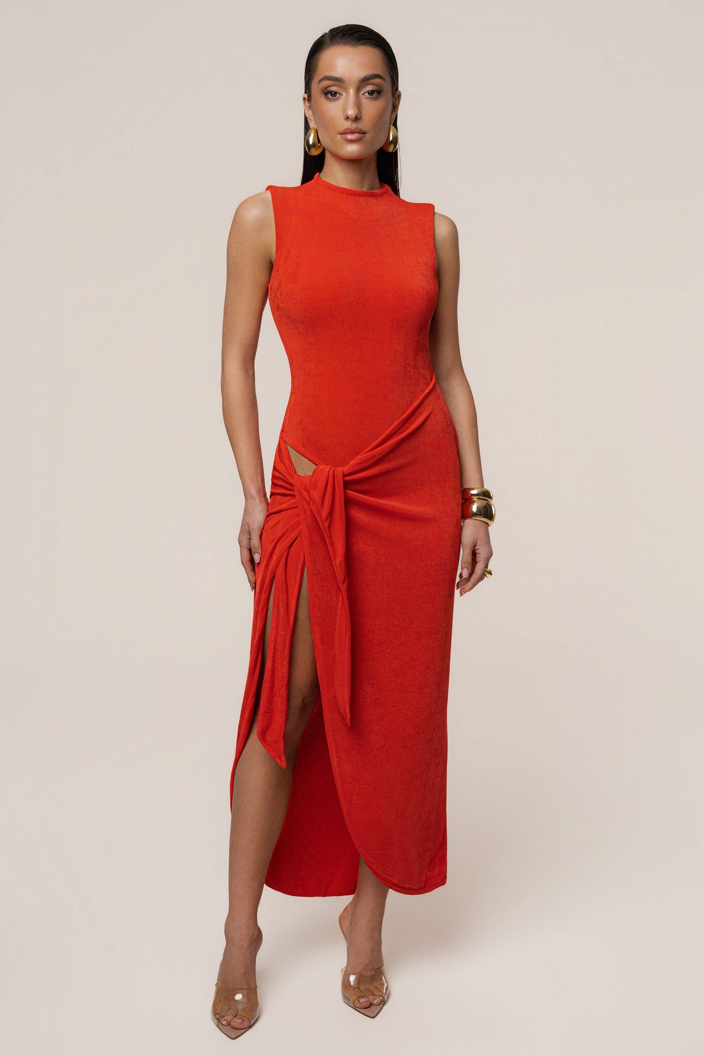 Orange Aubree Midi Dress JLUXLABEL