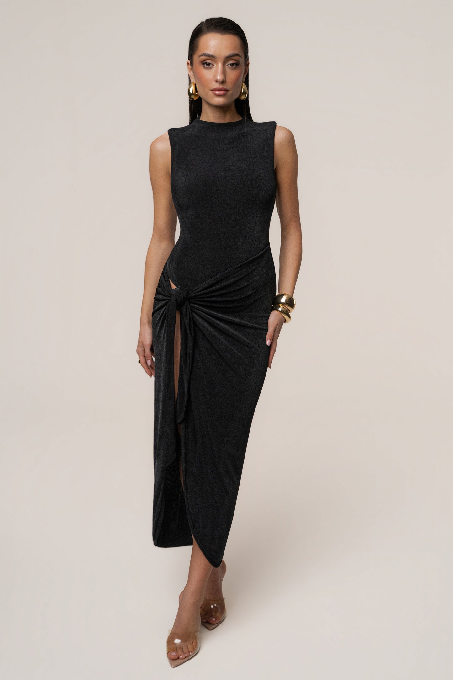 Black Aubree Midi Dress JLUXLABEL