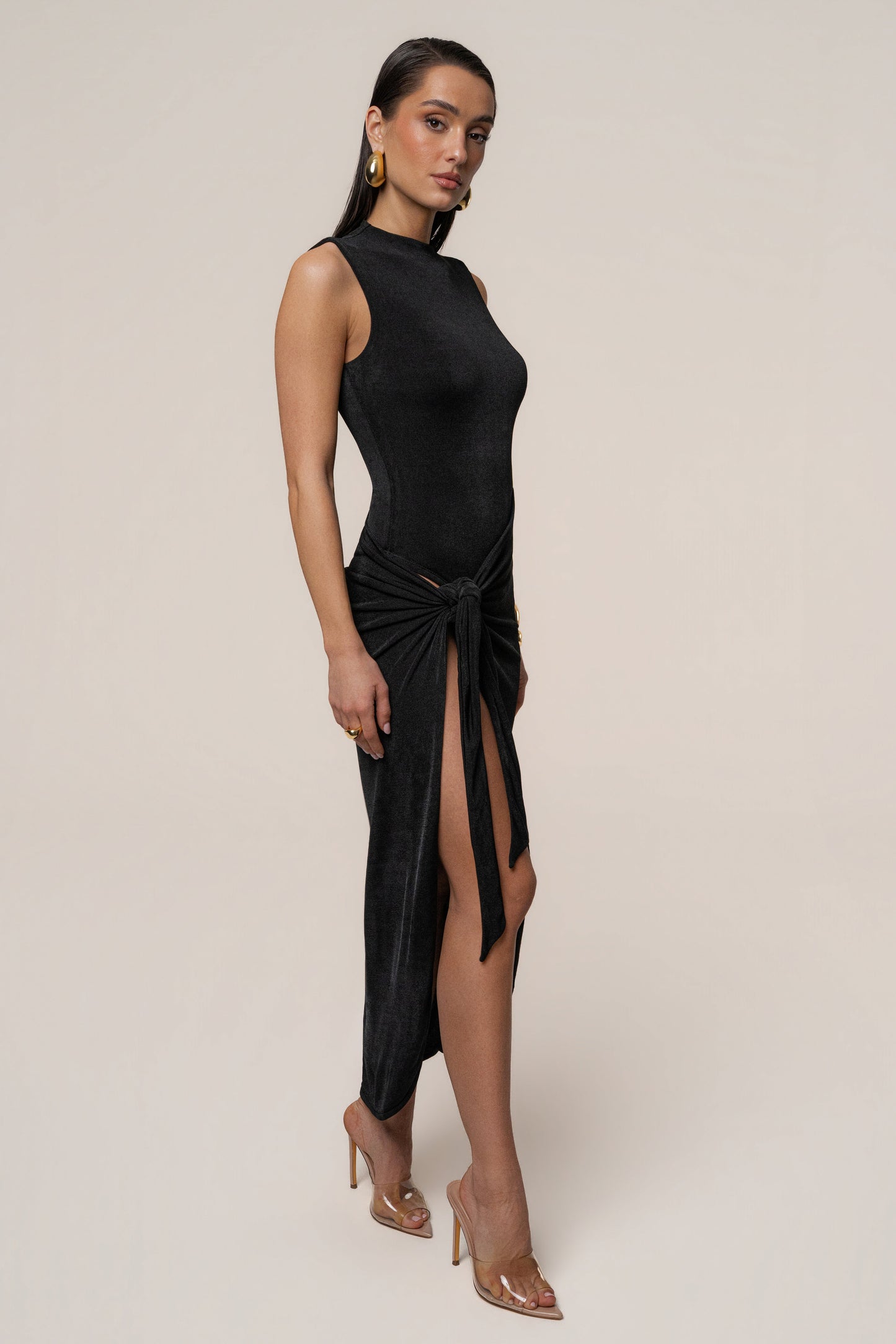 Black Aubree Midi Dress JLUXLABEL