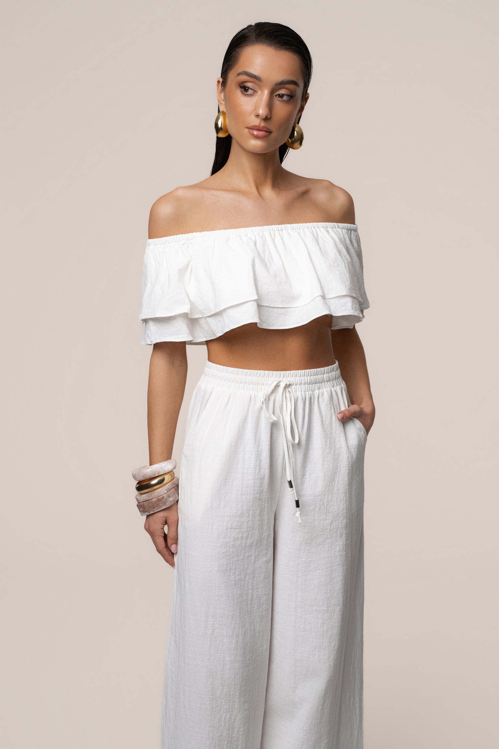 White Marina Two-Piece Pant Set JLUXLABEL