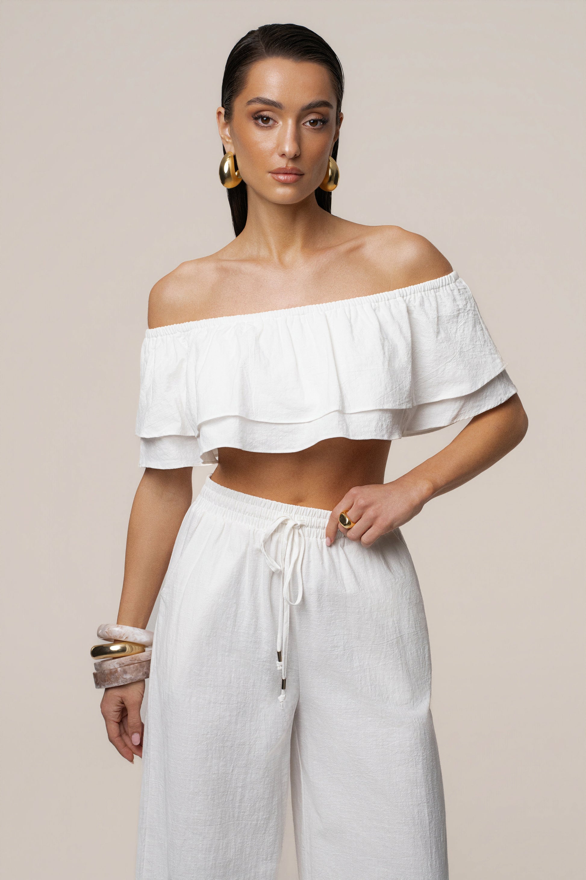 White Marina Two-Piece Pant Set JLUXLABEL
