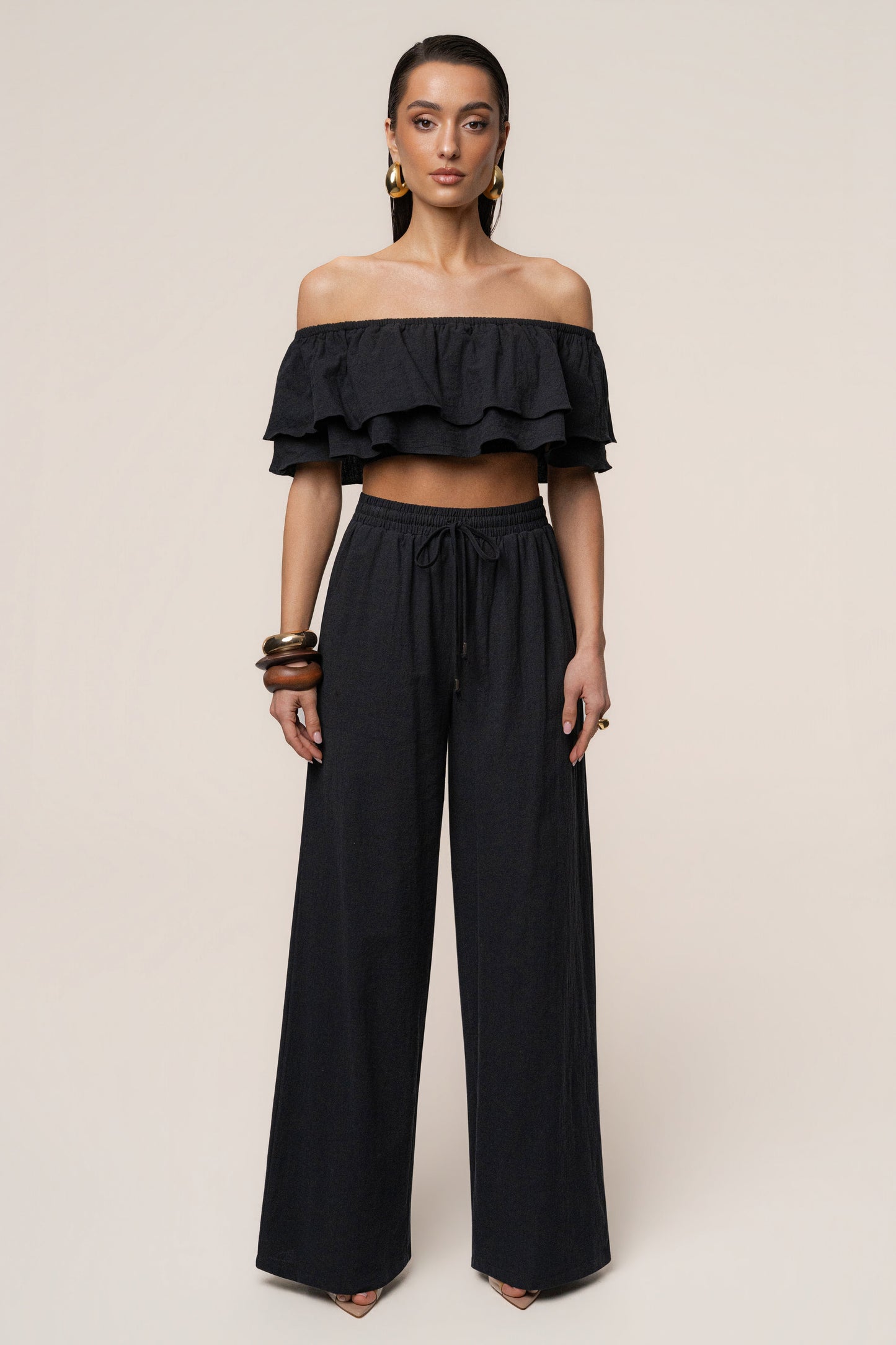 Black Marina Two-Piece Pant Set JLUXLABEL