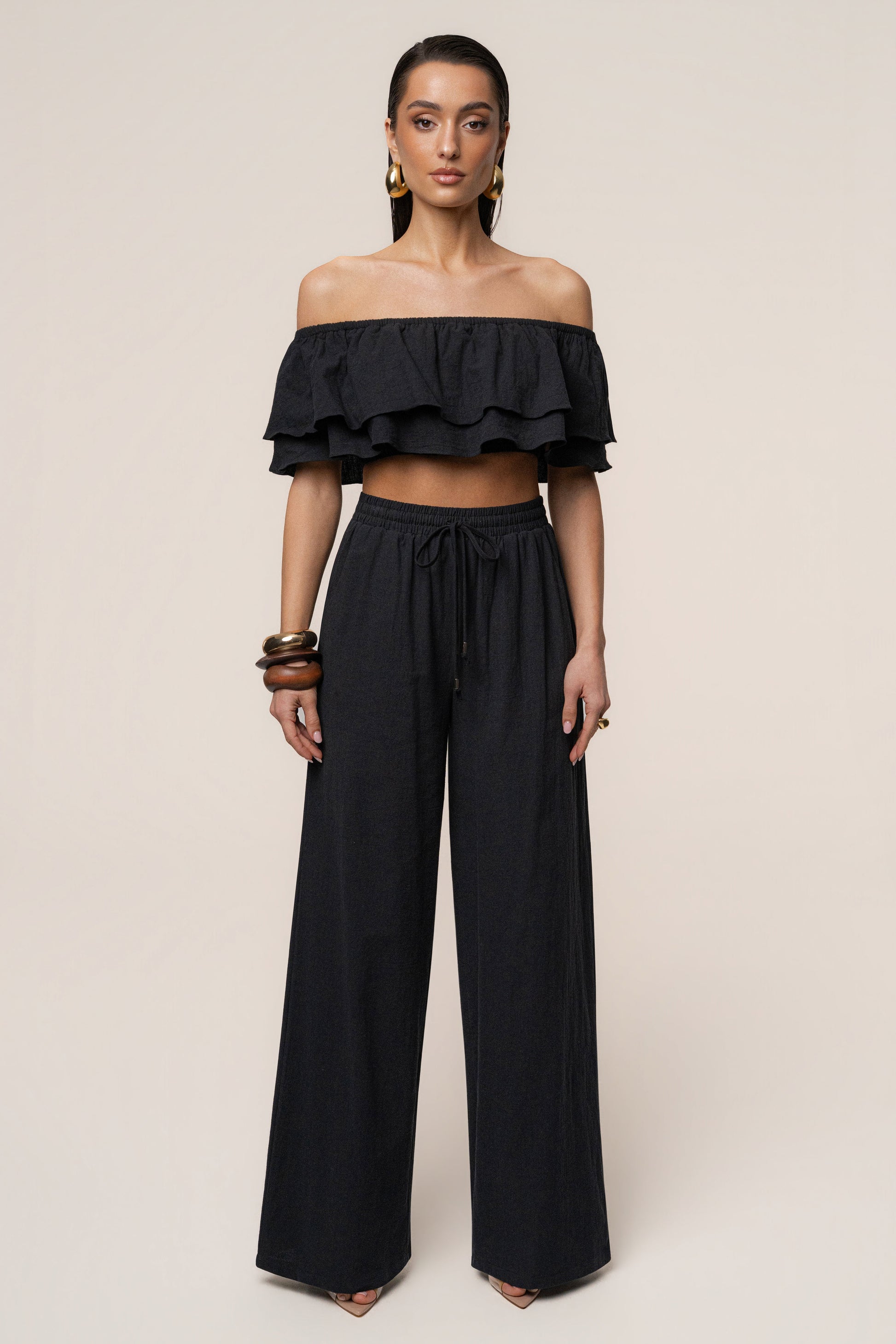 Black Marina Two-Piece Pant Set JLUXLABEL