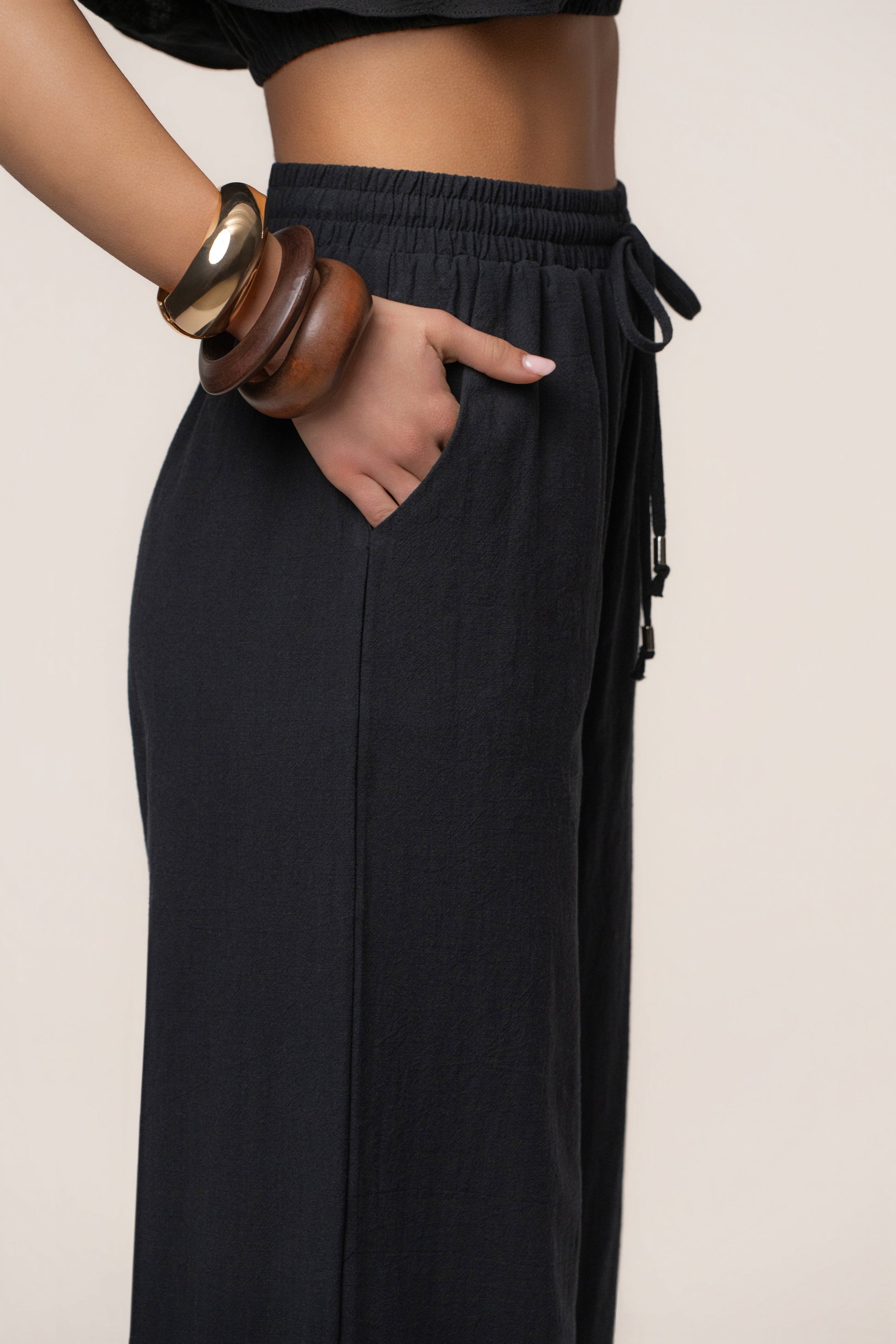 Black Marina Two-Piece Pant Set JLUXLABEL