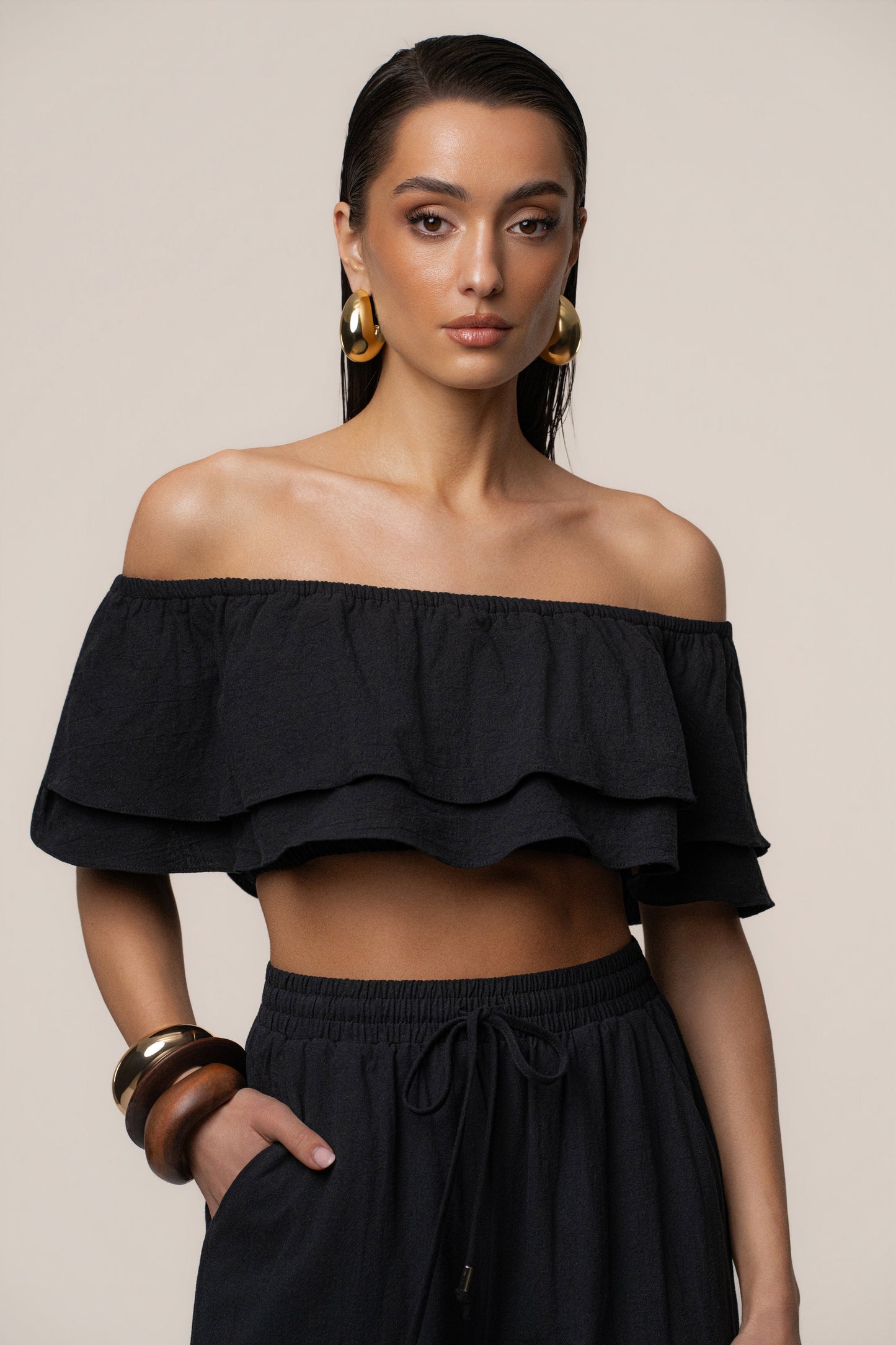 Black Marina Two-Piece Pant Set JLUXLABEL