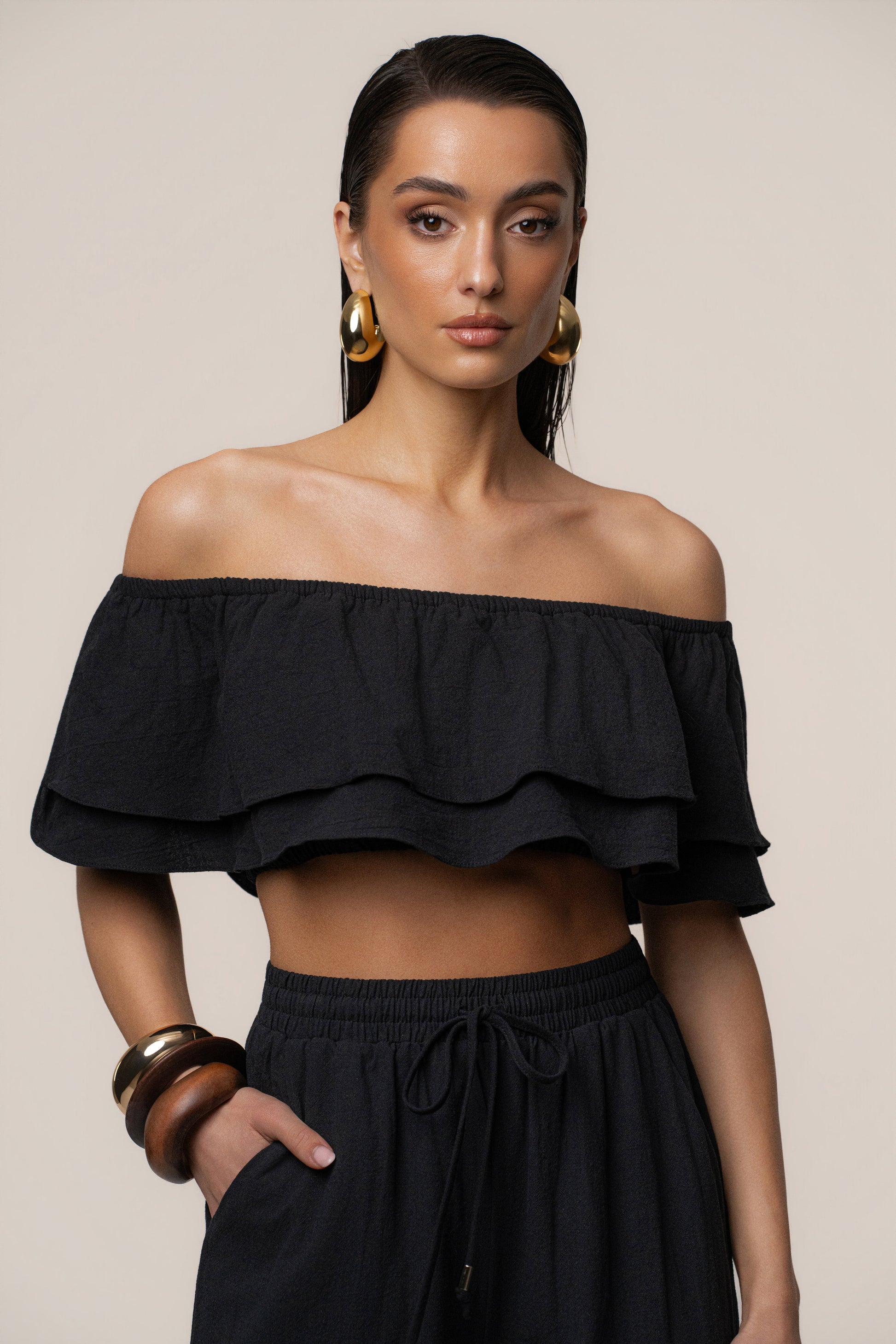 Black Marina Two-Piece Pant Set JLUXLABEL