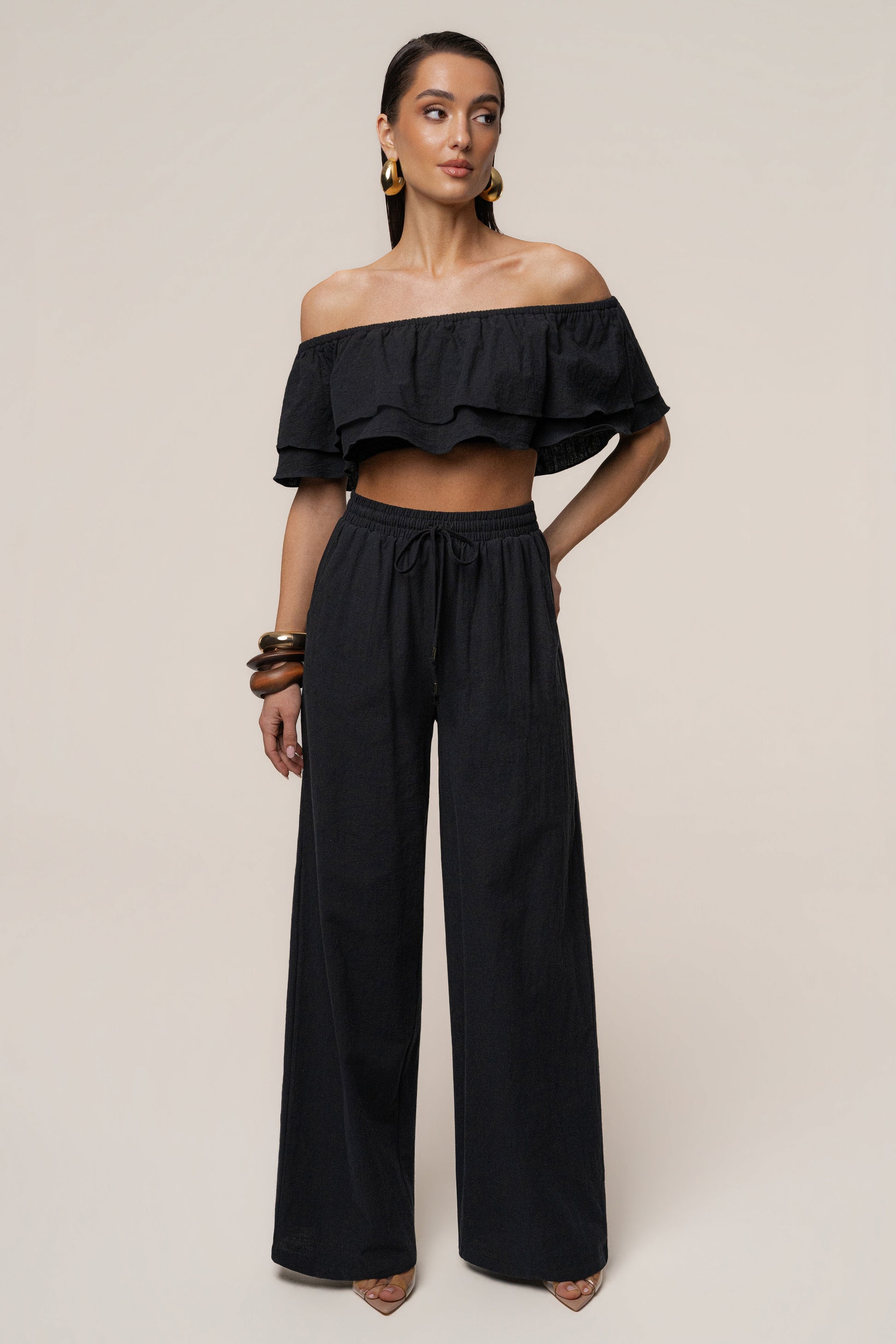 Black Marina Two-Piece Pant Set JLUXLABEL
