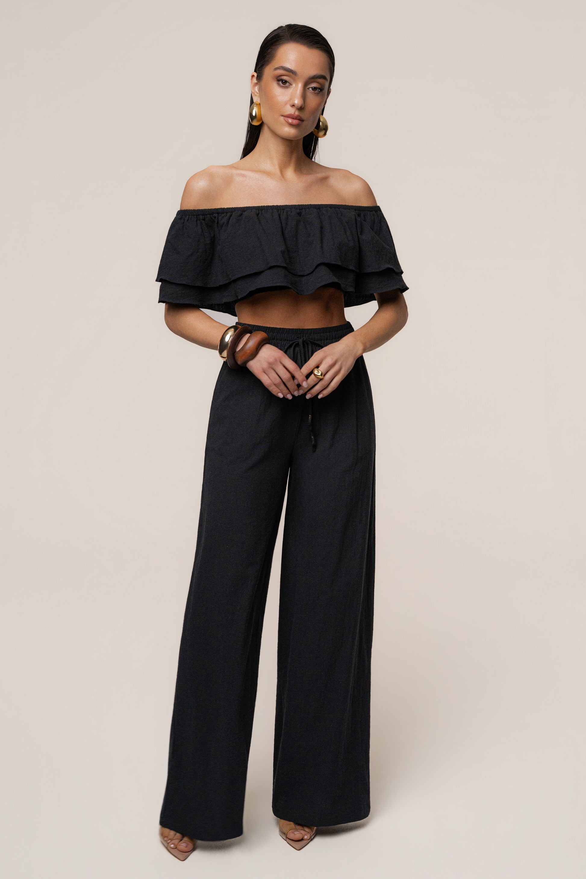 Black Marina Two-Piece Pant Set JLUXLABEL