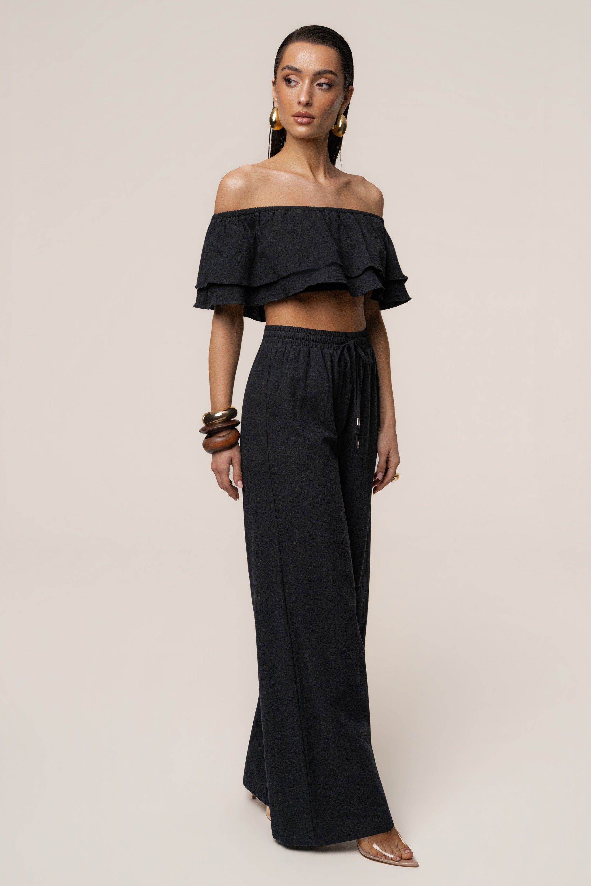 Black Marina Two-Piece Pant Set JLUXLABEL