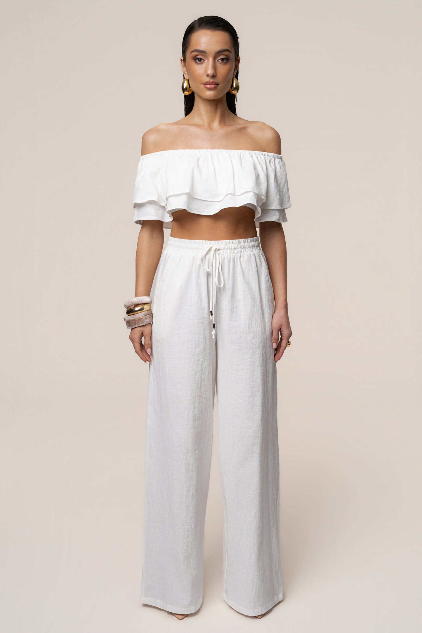 White Marina Two-Piece Pant Set JLUXLABEL