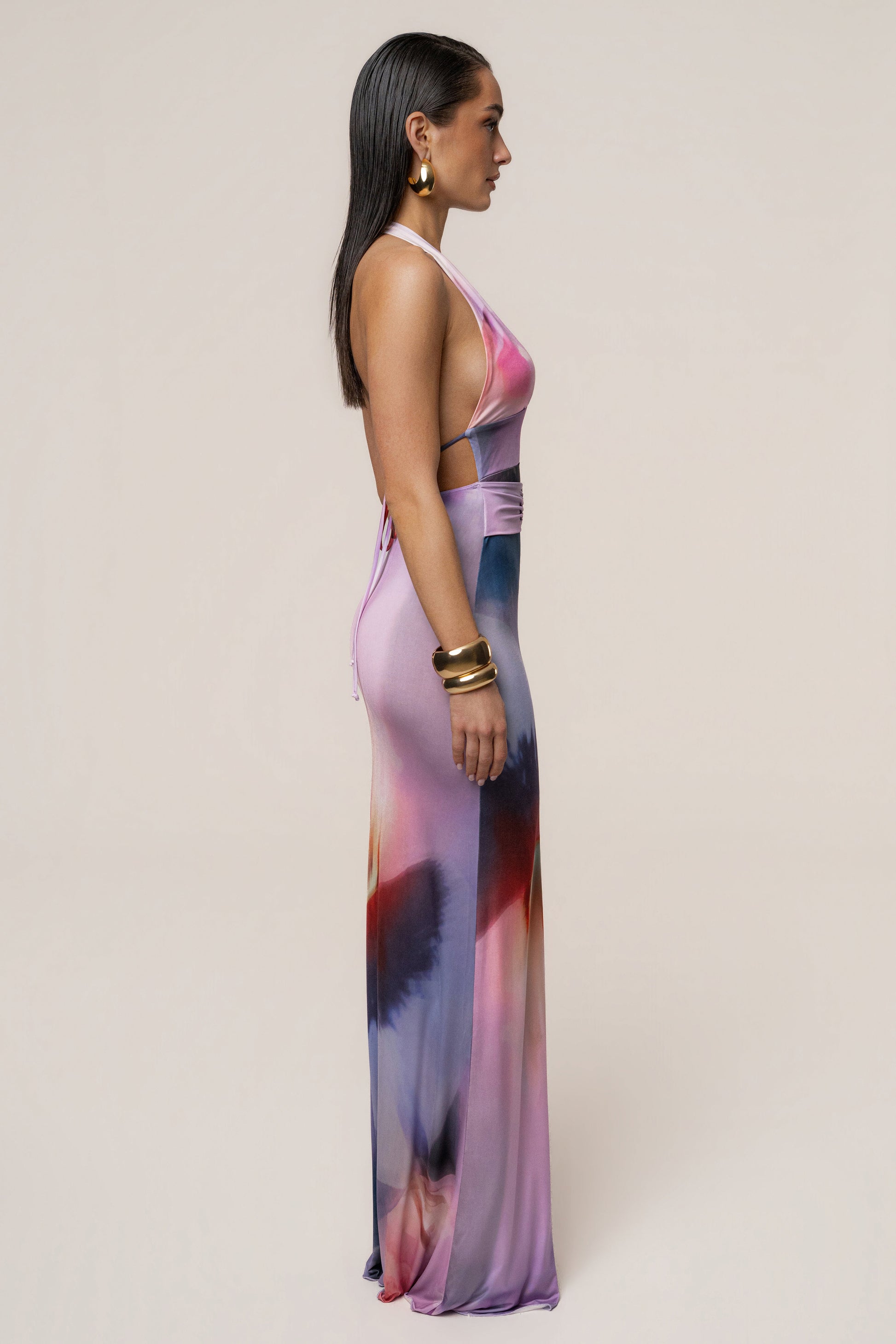 Purple Floral Blossom Print Maxi Dress JLUXLABEL
