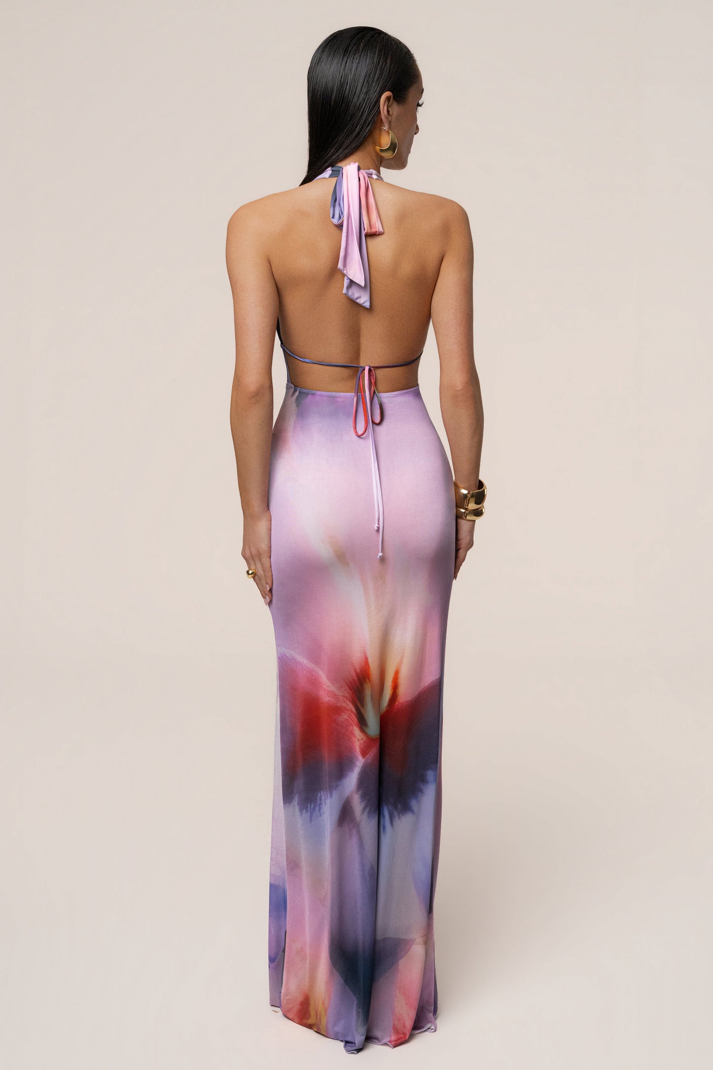 Purple Floral Blossom Print Maxi Dress JLUXLABEL