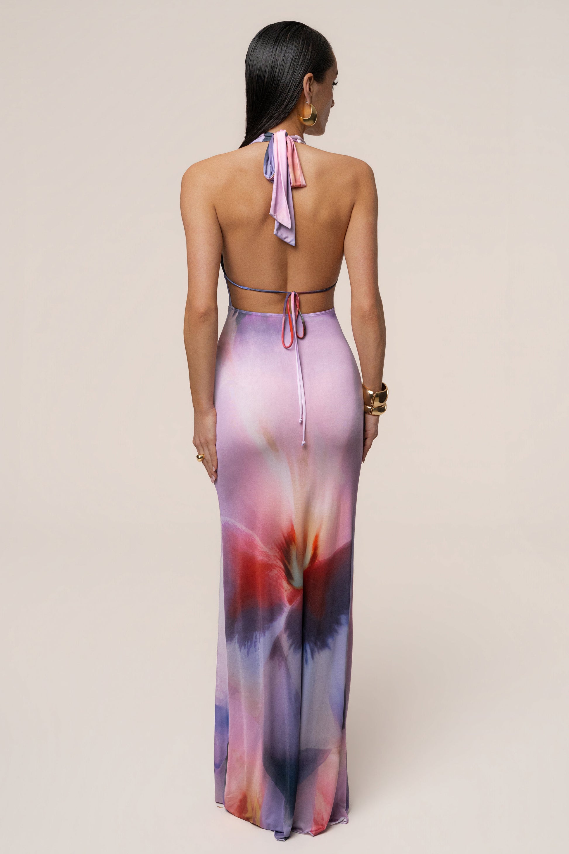 Purple Floral Blossom Print Maxi Dress JLUXLABEL