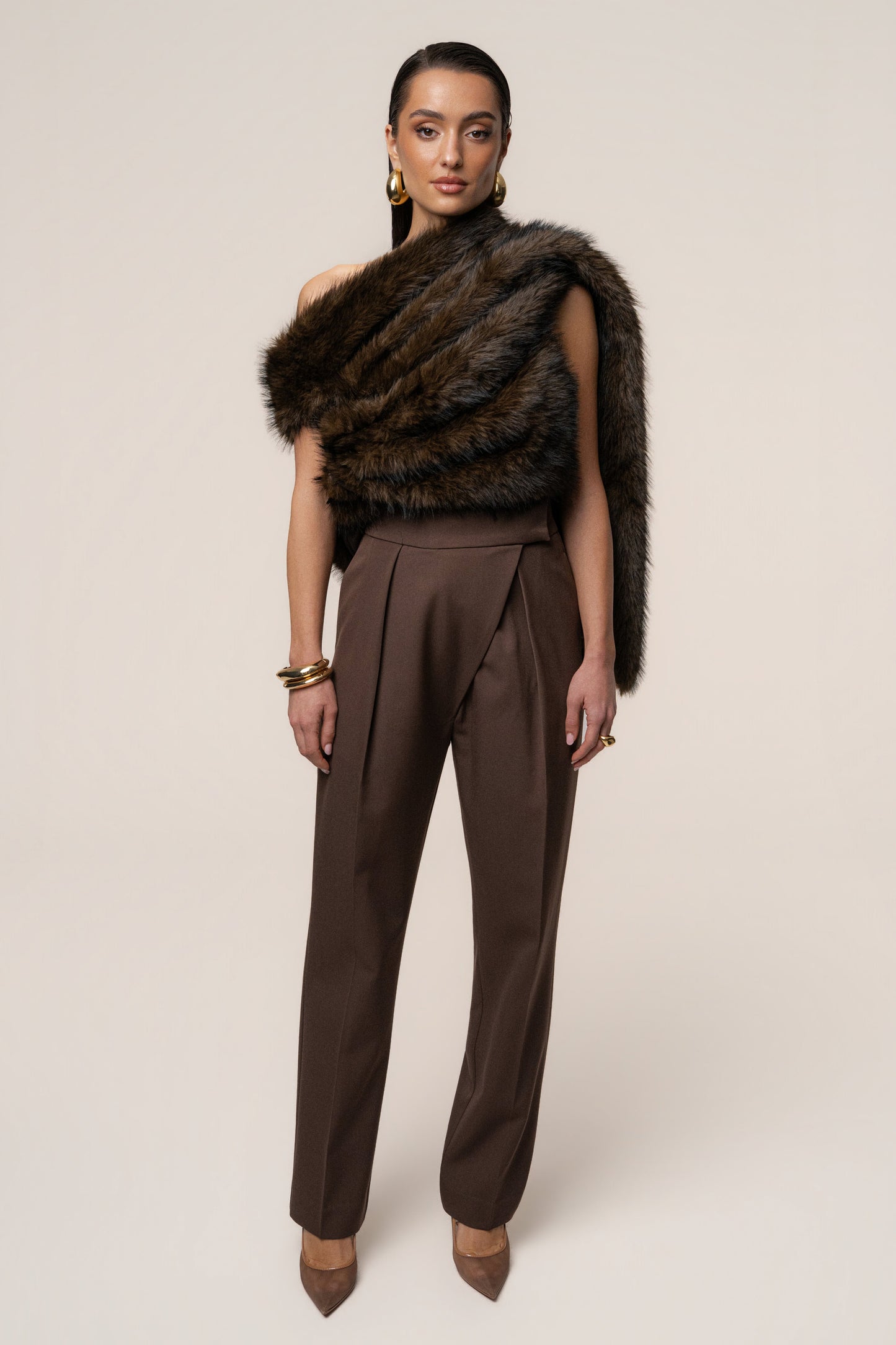 Brown Winter Bliss Faux Fur Wrap JLUXLABEL