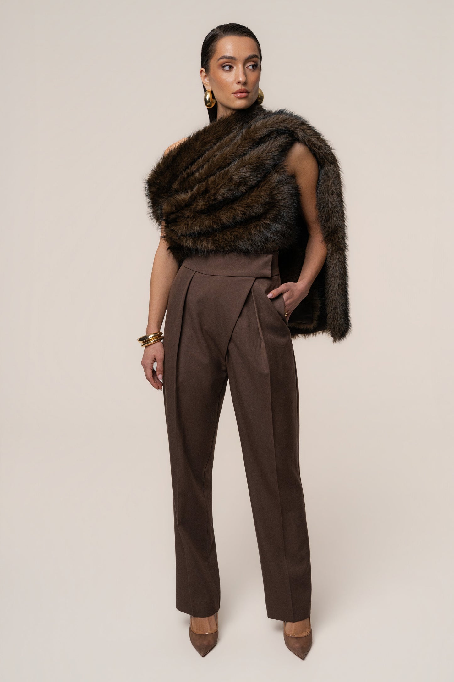 Brown Winter Bliss Faux Fur Wrap JLUXLABEL