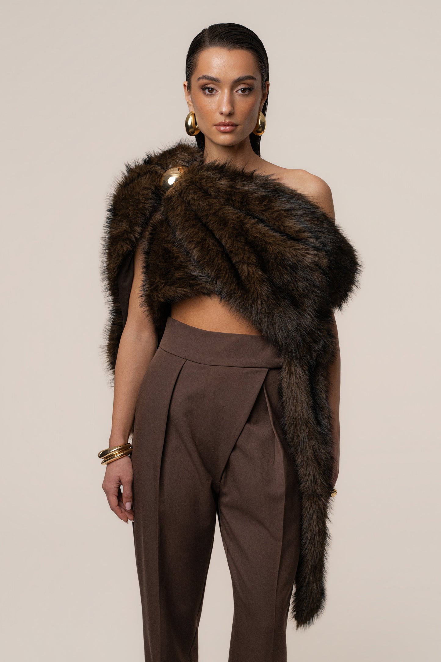Brown Winter Bliss Faux Fur Wrap JLUXLABEL