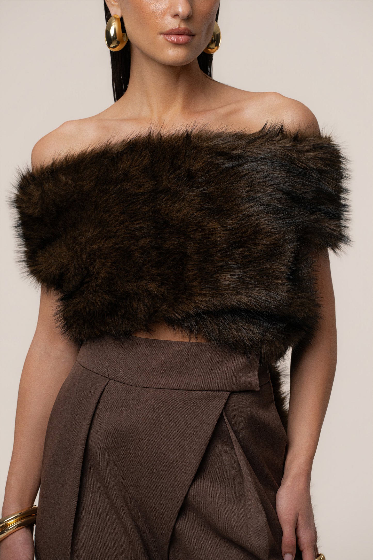 Brown Winter Bliss Faux Fur Wrap JLUXLABEL