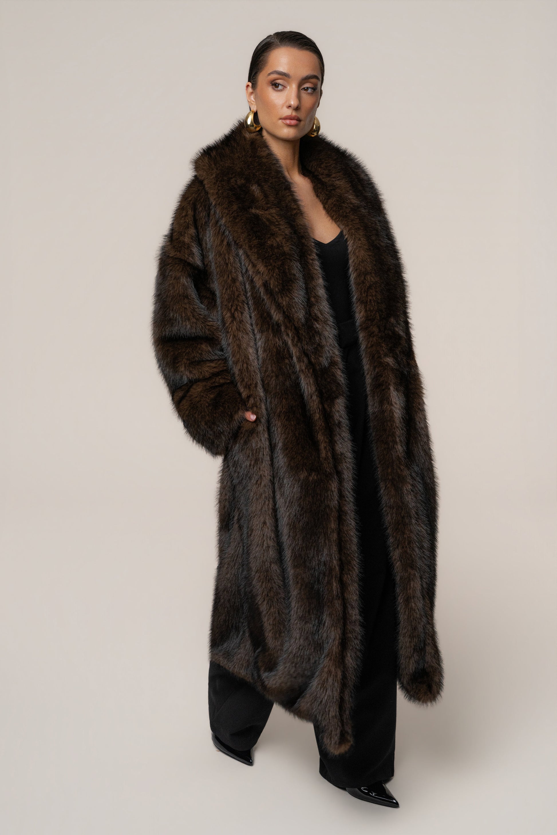 Chocolate Aspen Days Faux Fur Coat JLUXLABEL