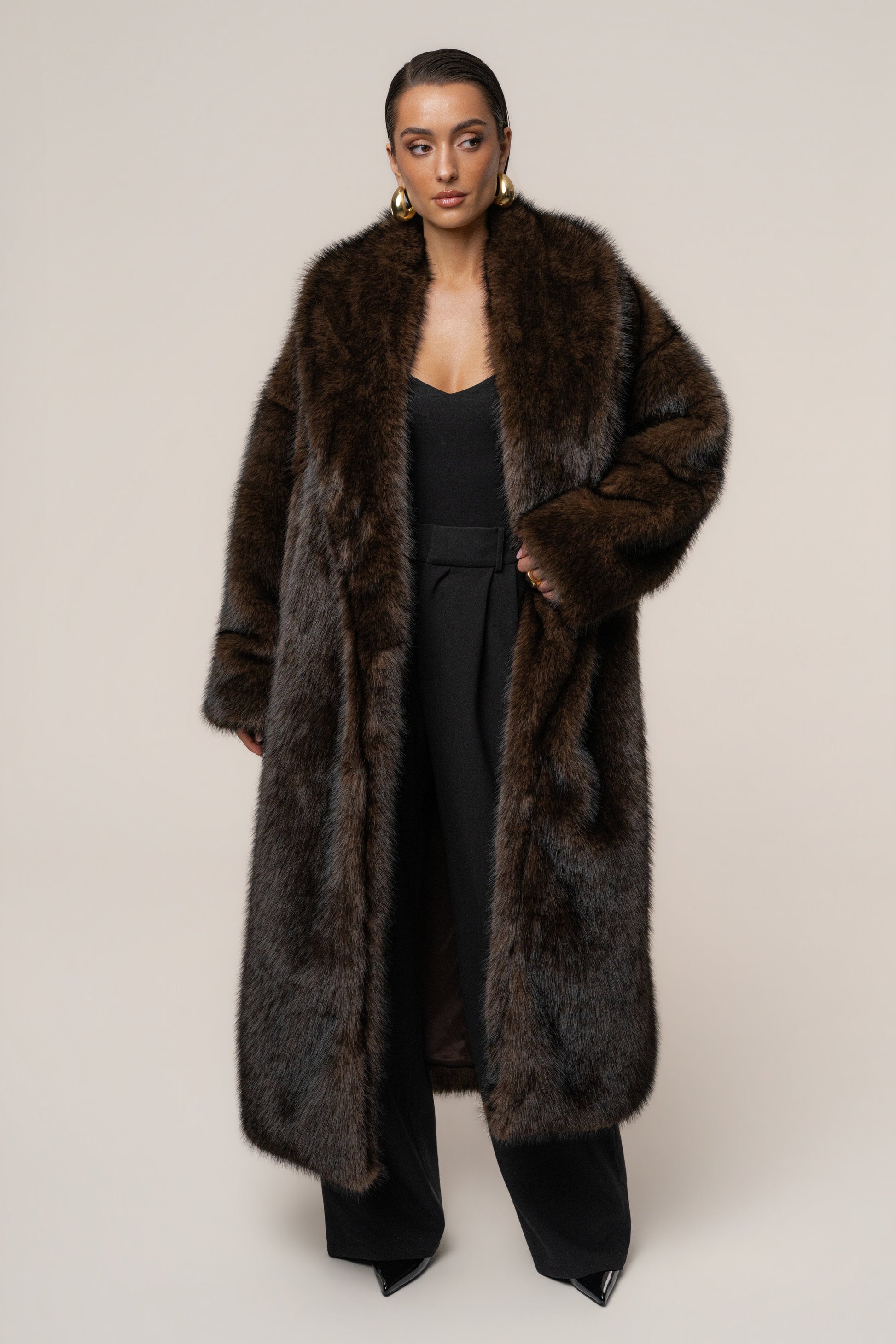 Chocolate Aspen Days Faux Fur Coat JLUXLABEL