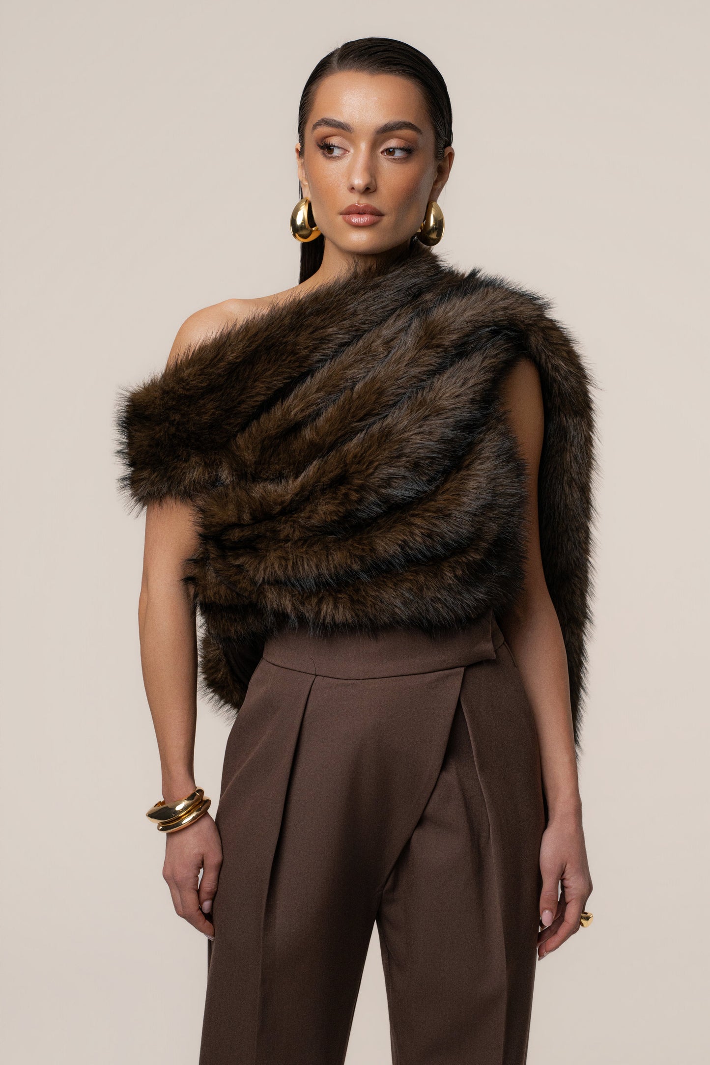 Brown Winter Bliss Faux Fur Wrap JLUXLABEL