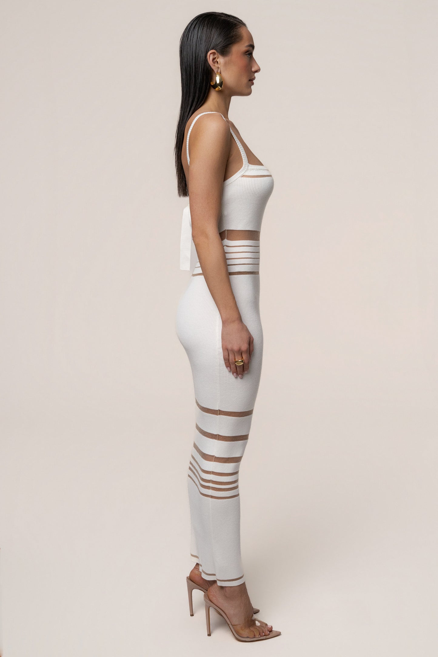 Ivory Striped Rib Knit Dress JLUXLABEL