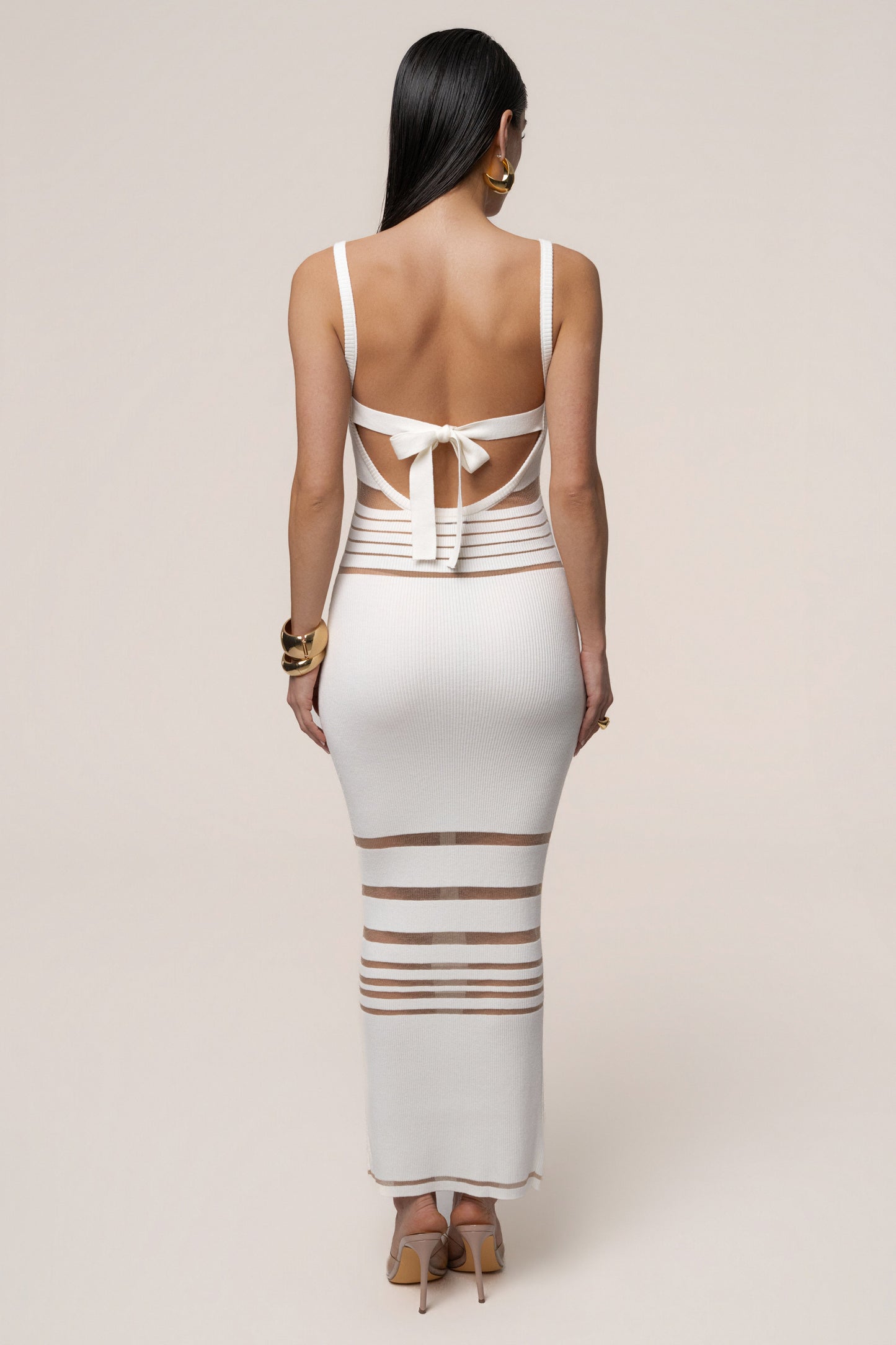 Ivory Striped Rib Knit Dress JLUXLABEL