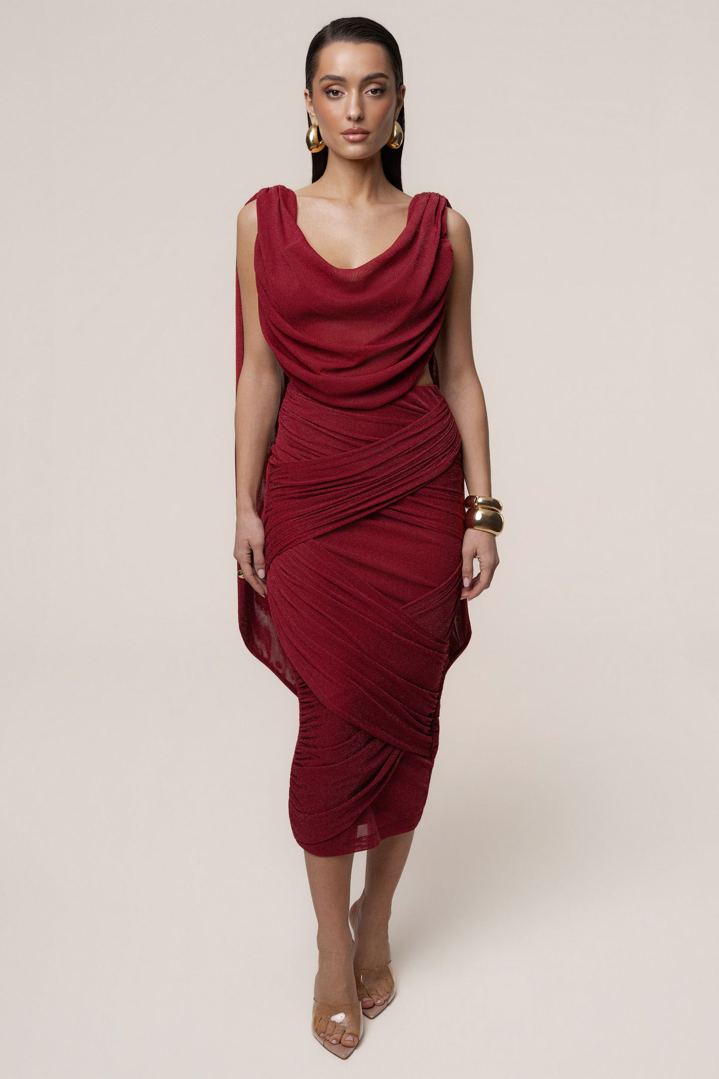 Red Divine Drape Skirt Set JLUXLABEL