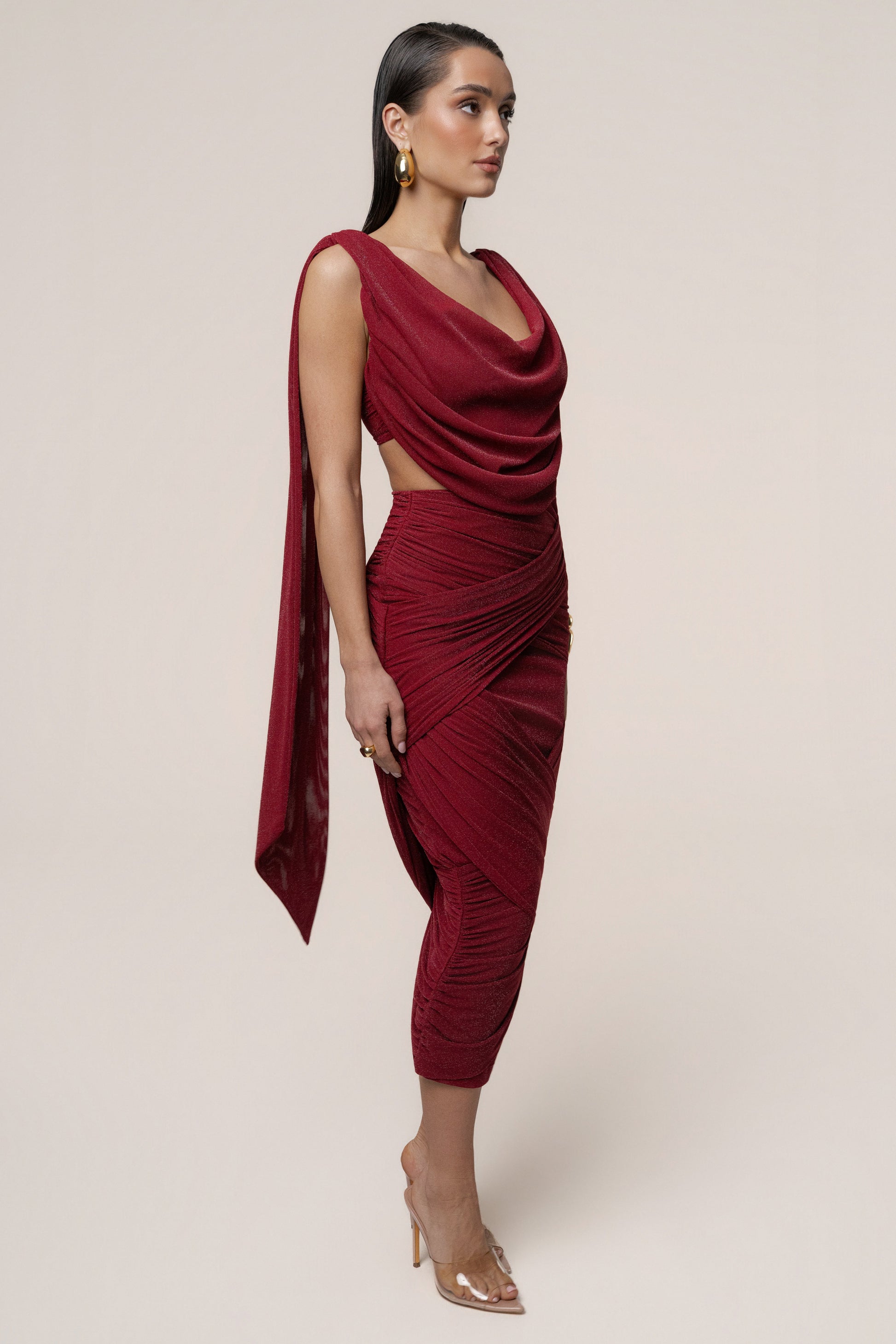 Red Divine Drape Skirt Set JLUXLABEL