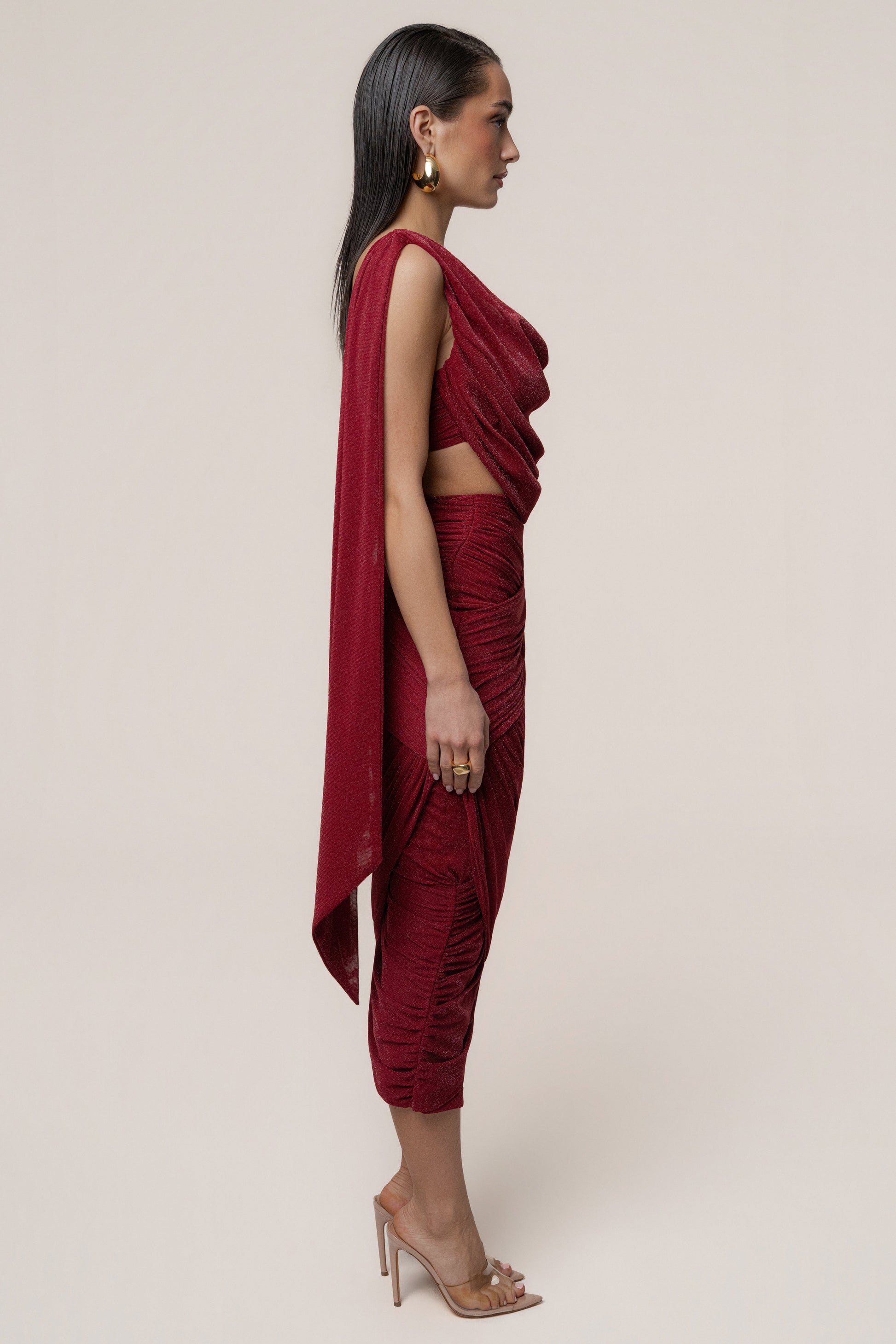 Red Divine Drape Skirt Set JLUXLABEL