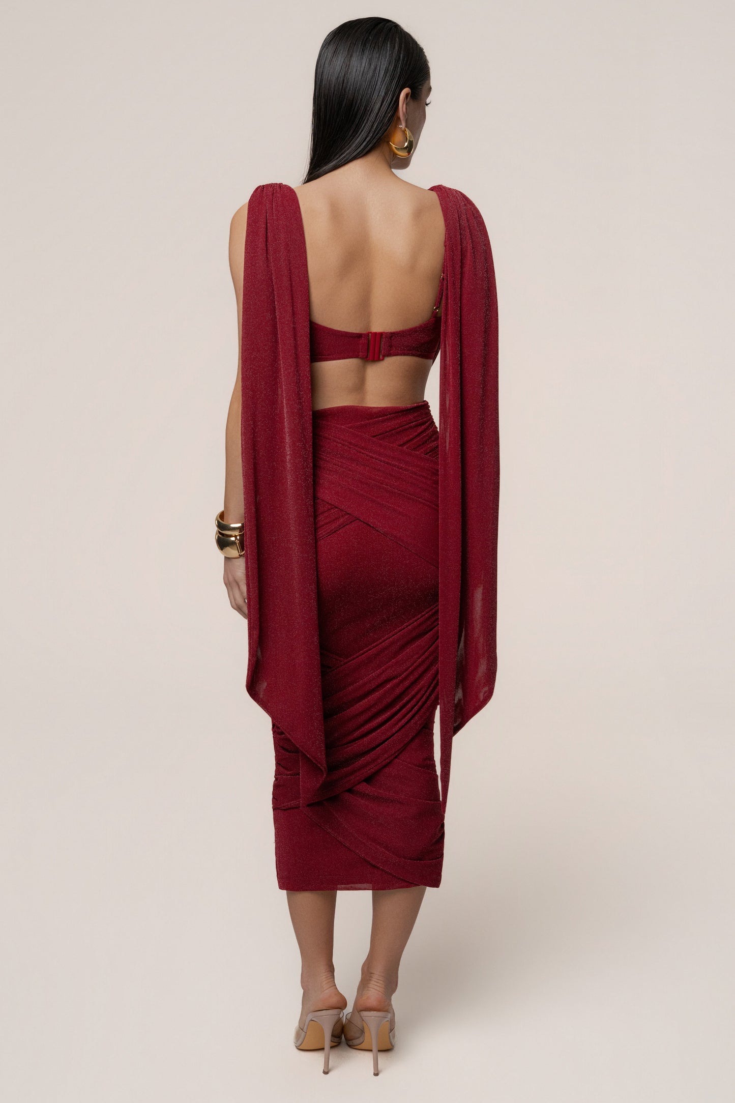 Red Divine Drape Skirt Set JLUXLABEL