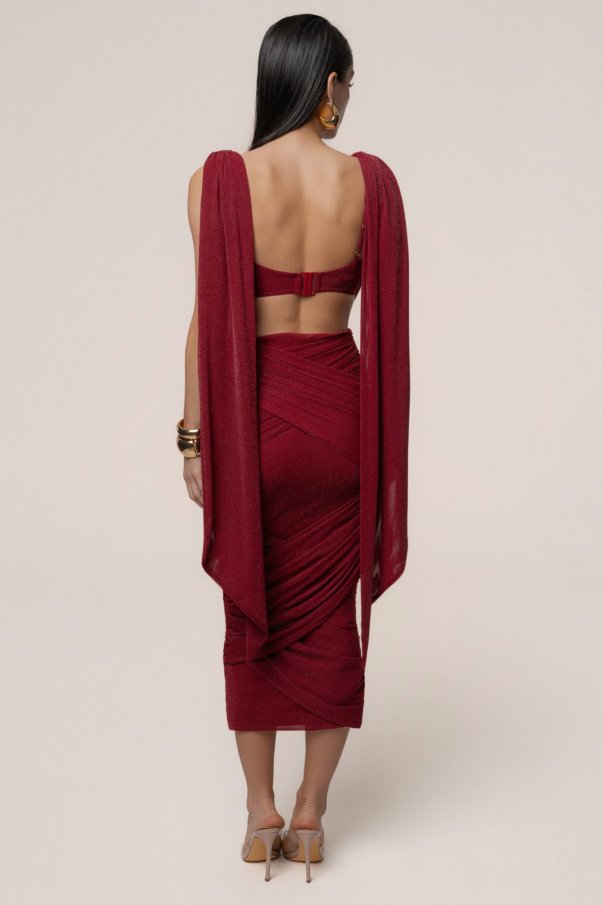 Red Divine Drape Skirt Set JLUXLABEL