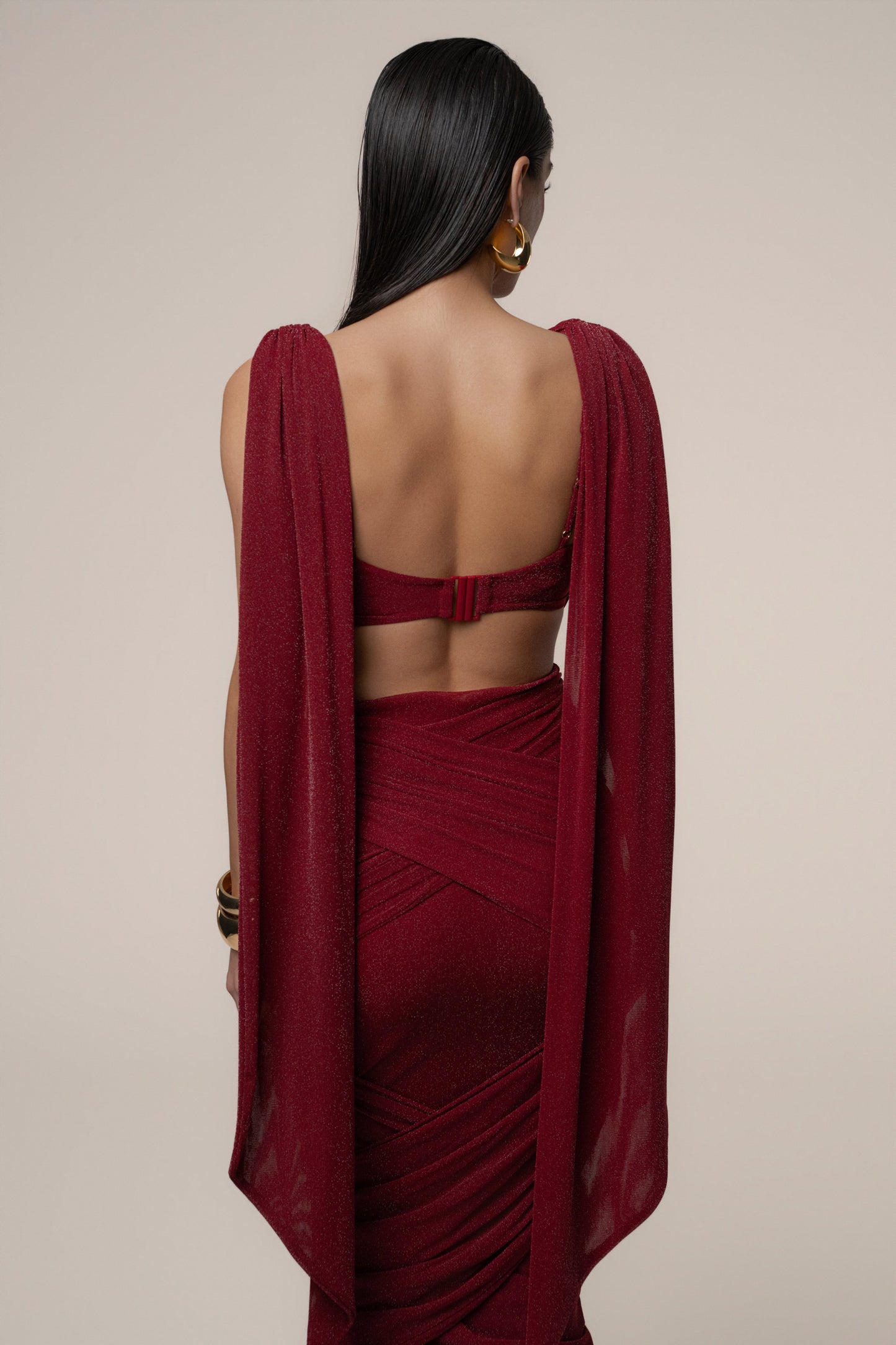 Red Divine Drape Skirt Set JLUXLABEL