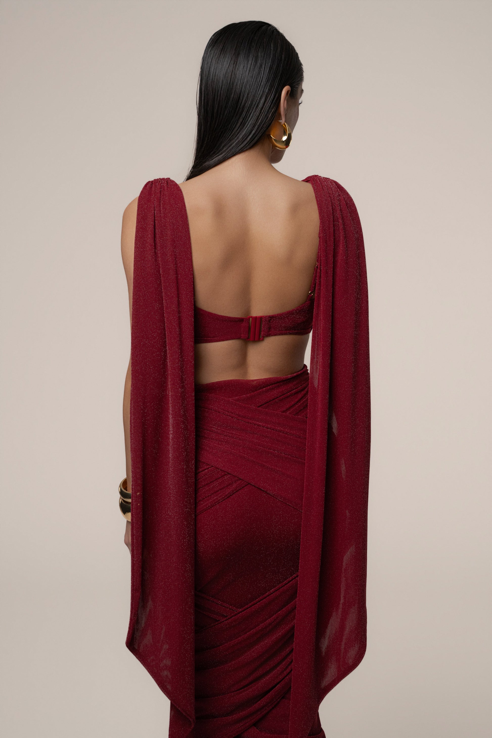 Red Divine Drape Skirt Set JLUXLABEL